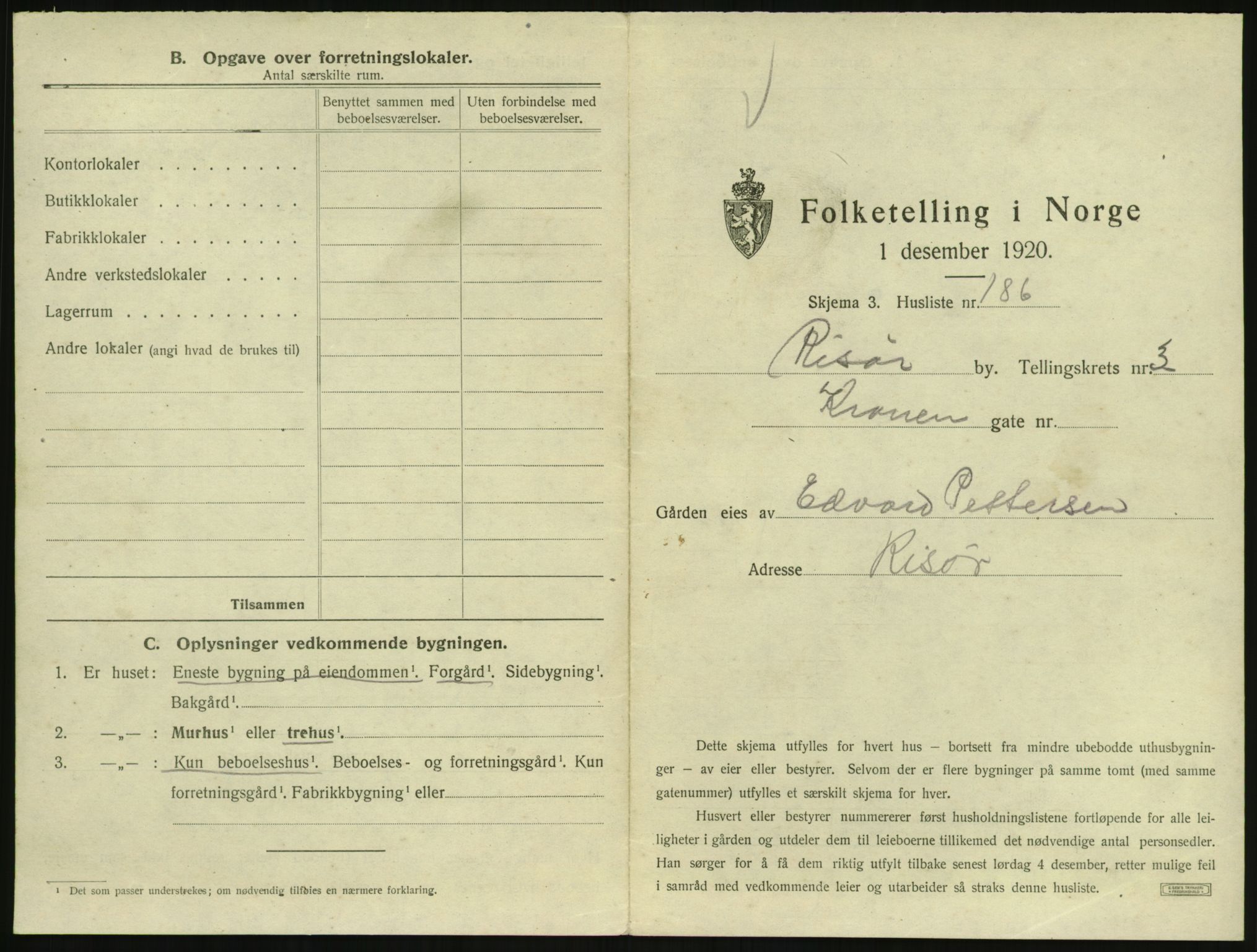 SAK, Folketelling 1920 for 0901 Risør kjøpstad, 1920, s. 1315