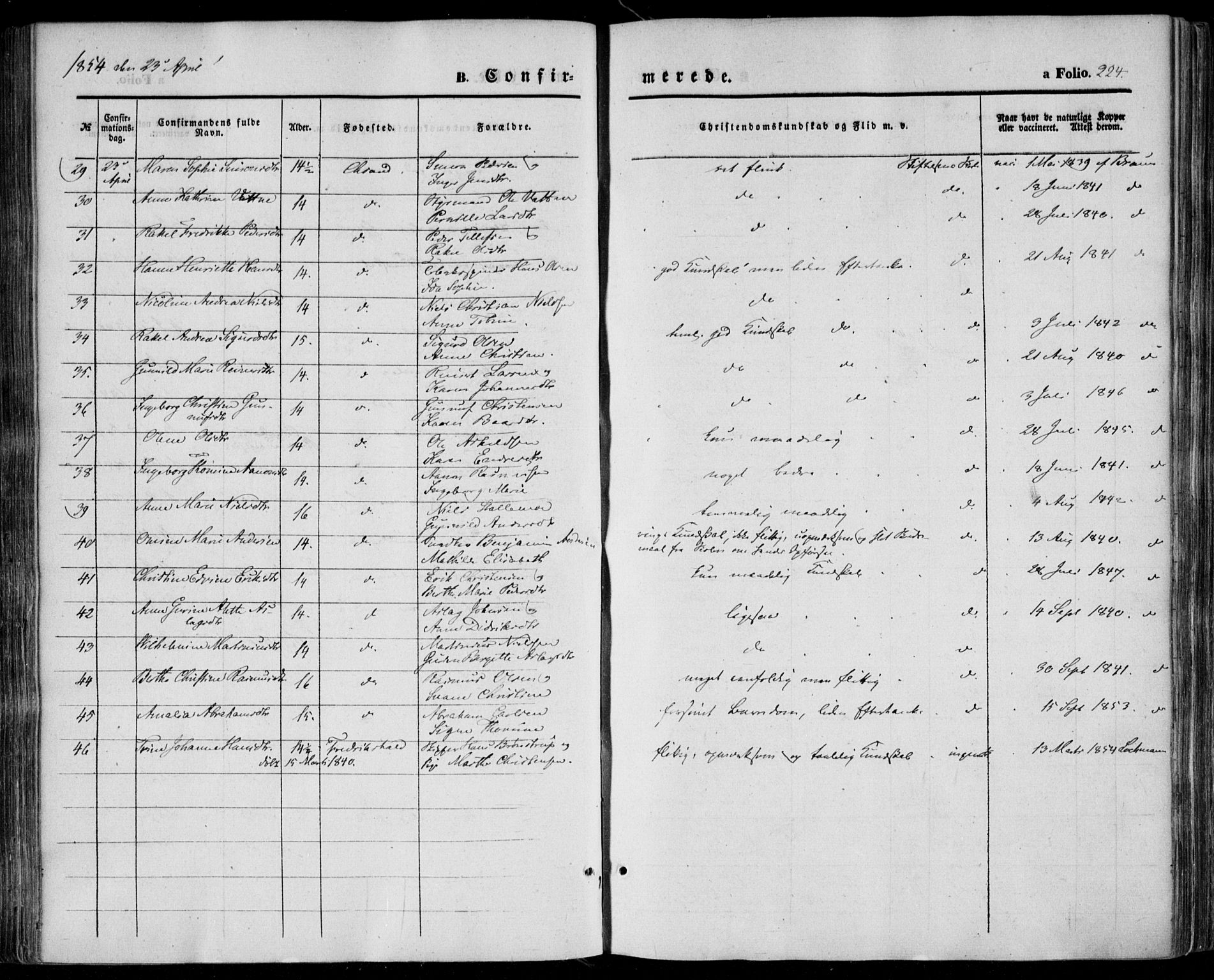 Kristiansand domprosti, AV/SAK-1112-0006/F/Fa/L0014: Ministerialbok nr. A 14, 1852-1867, s. 224