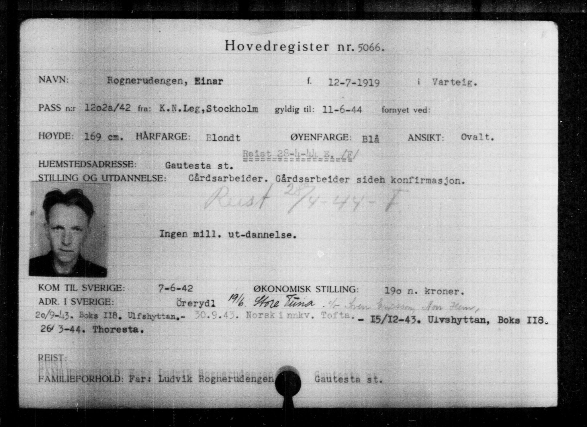 Utenriksstasjonene, Legasjonen i Stockholm, Flyktningkontoret, AV/RA-S-6753/V/Va/L0004: Kjesäterkartoteket, flyktninger med registreringsnr. 3496-6610, 1940-1945, s. 1856