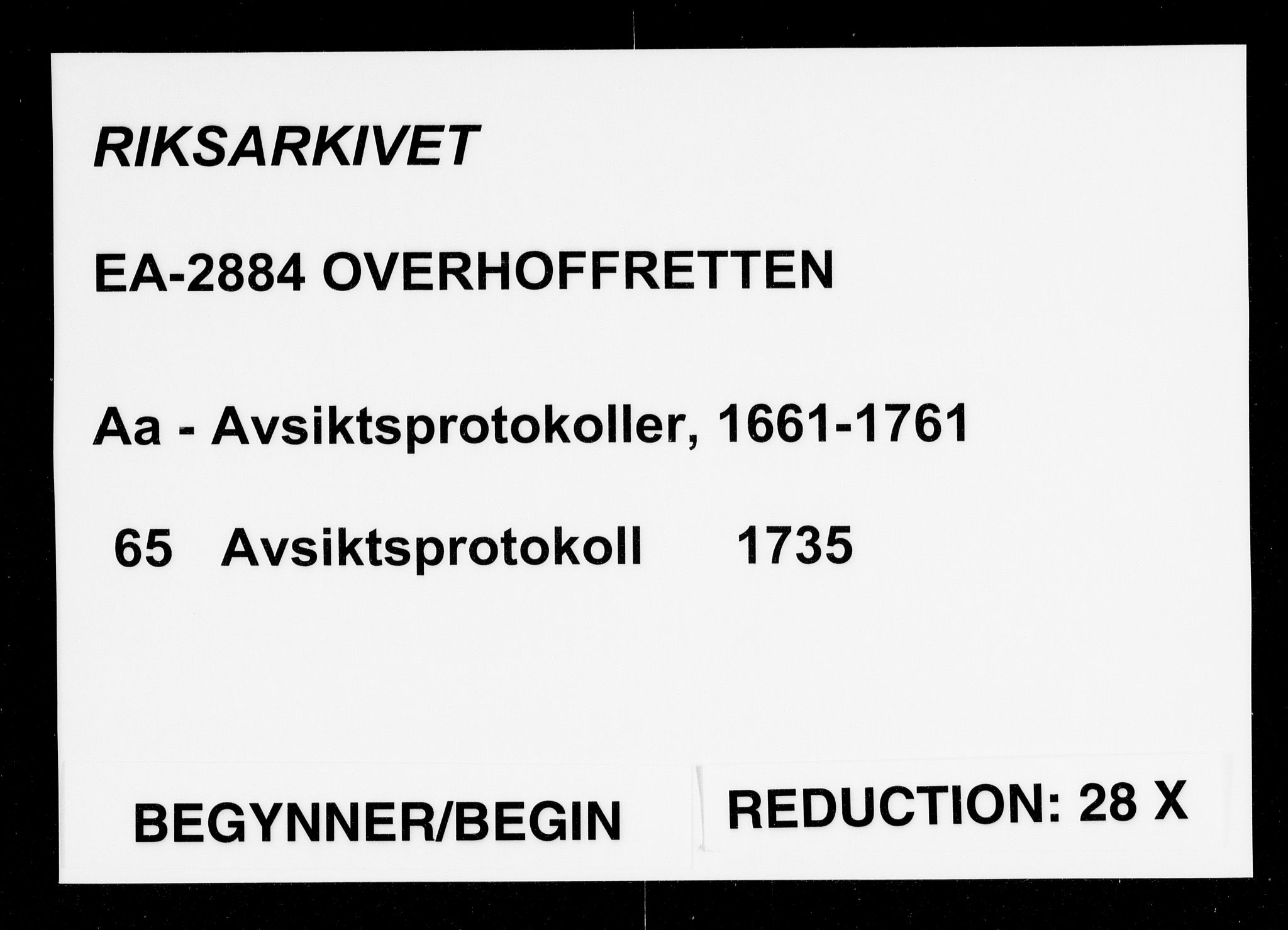 Overhoffretten 1667-1797, RA/EA-2884/Aa/L0065: Avsiktsprotokoll, 1735