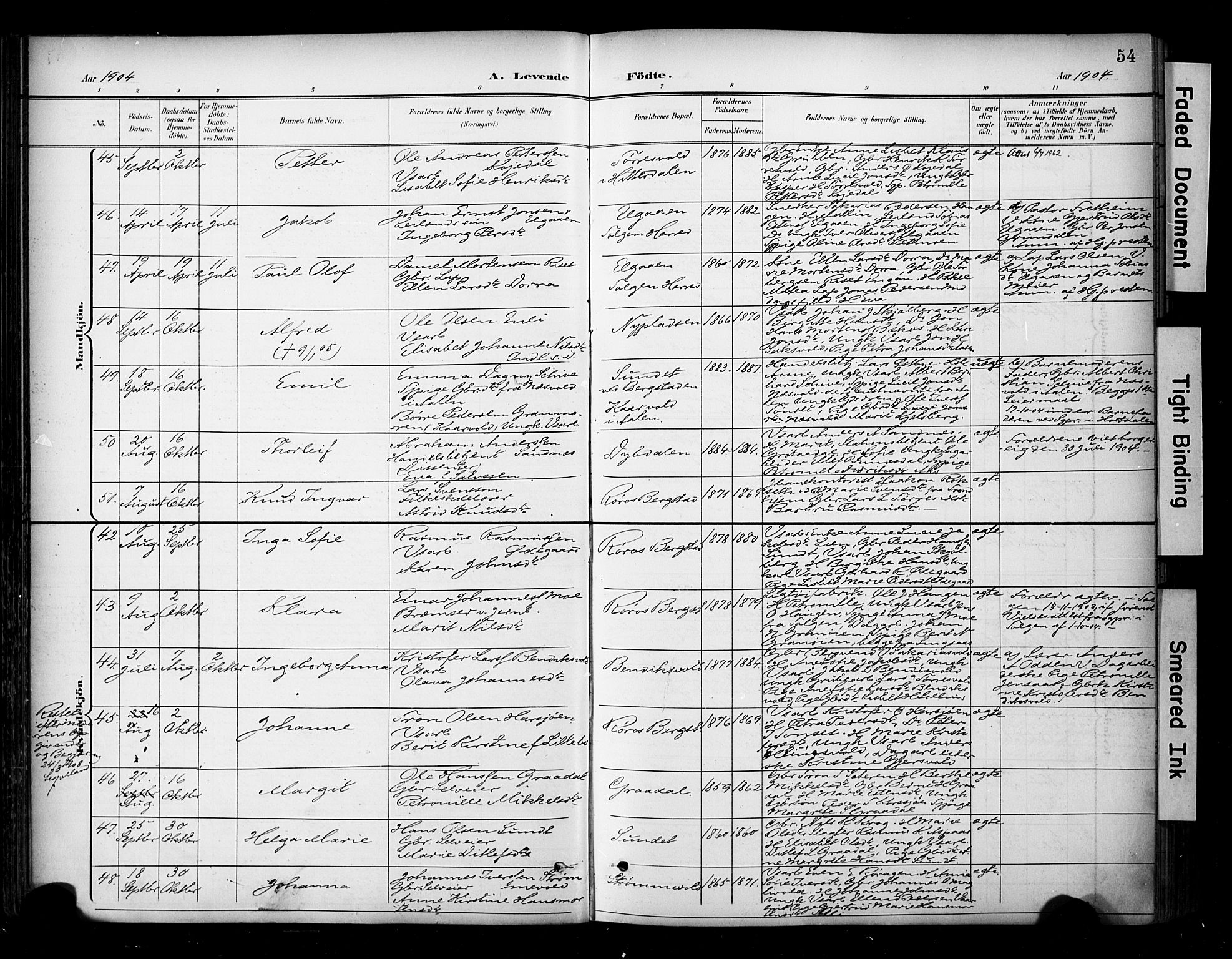 Ministerialprotokoller, klokkerbøker og fødselsregistre - Sør-Trøndelag, SAT/A-1456/681/L0936: Ministerialbok nr. 681A14, 1899-1908, s. 54