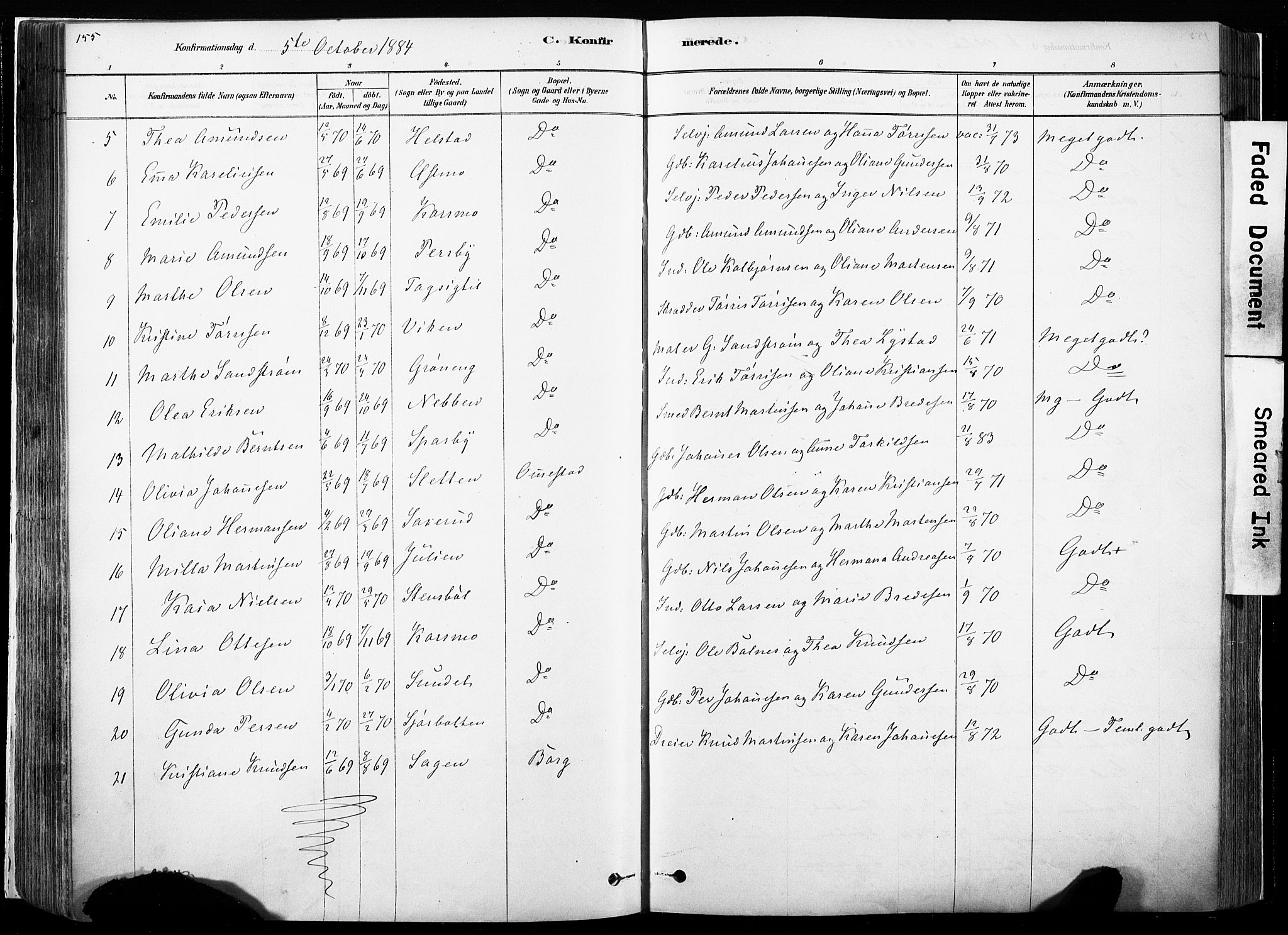 Hof prestekontor, AV/SAH-PREST-038/H/Ha/Haa/L0010: Ministerialbok nr. 10, 1878-1909, s. 155