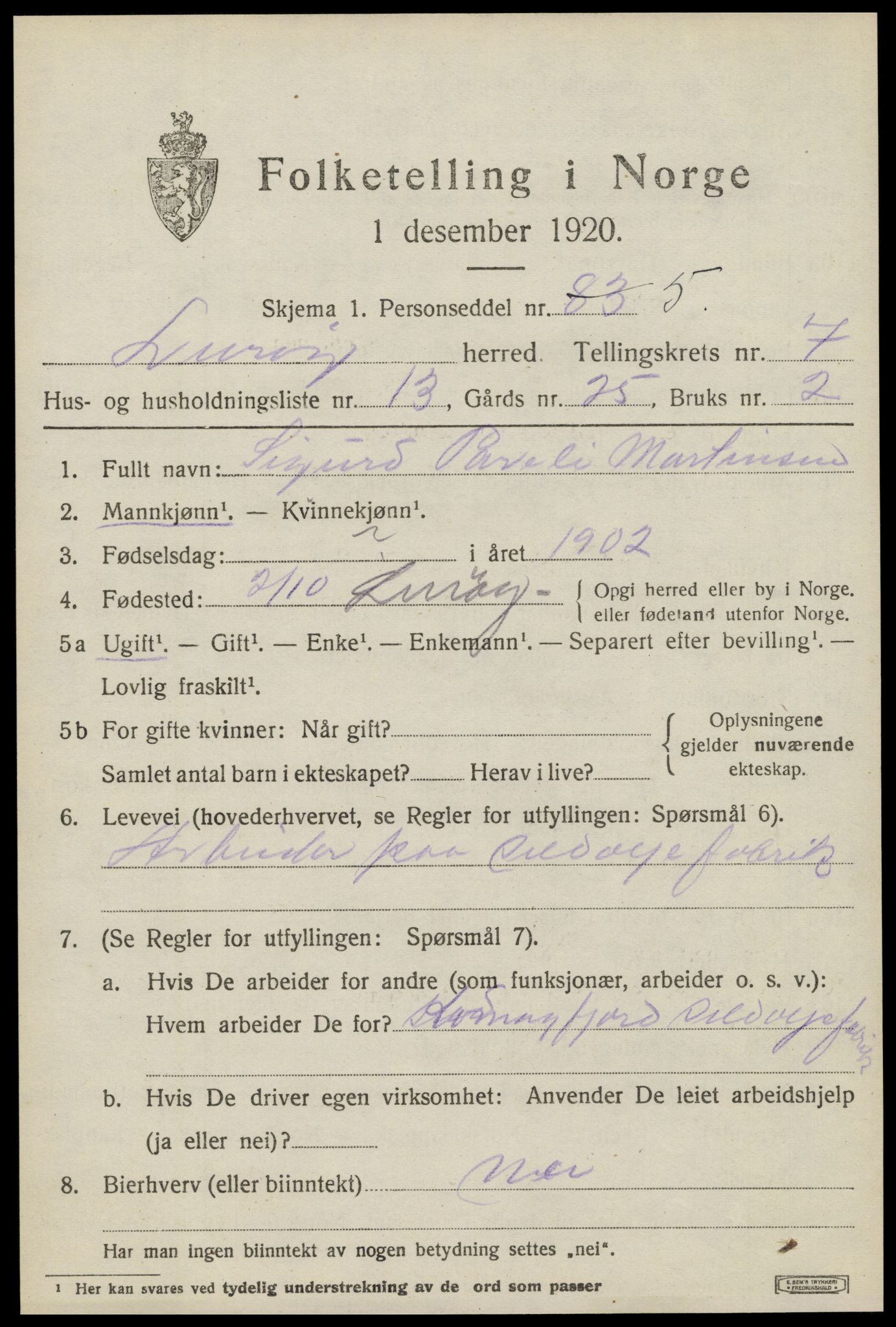 SAT, Folketelling 1920 for 1834 Lurøy herred, 1920, s. 3761