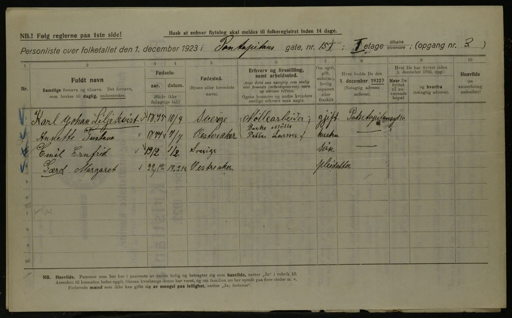 OBA, Kommunal folketelling 1.12.1923 for Kristiania, 1923, s. 89565