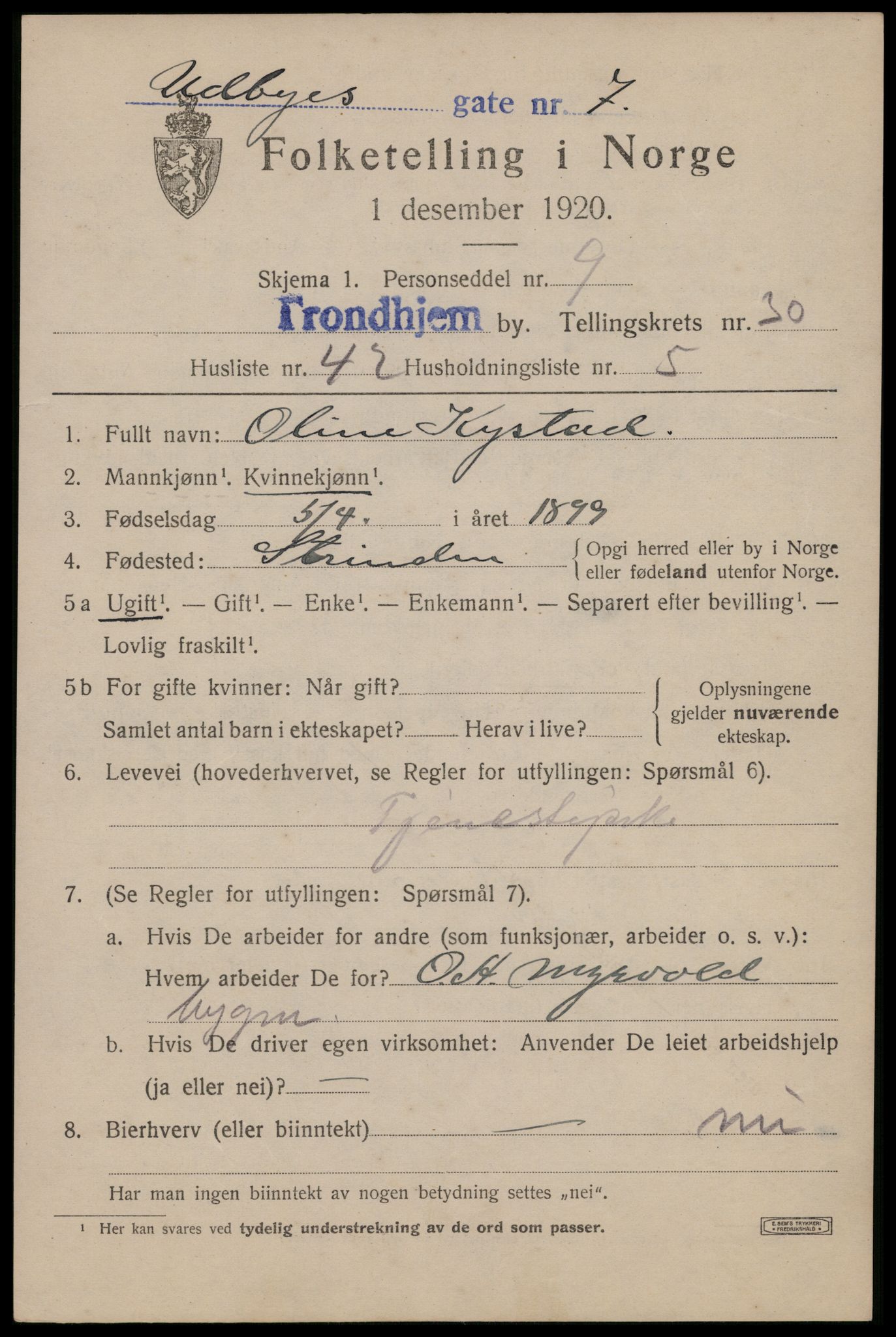 SAT, Folketelling 1920 for 1601 Trondheim kjøpstad, 1920, s. 73726
