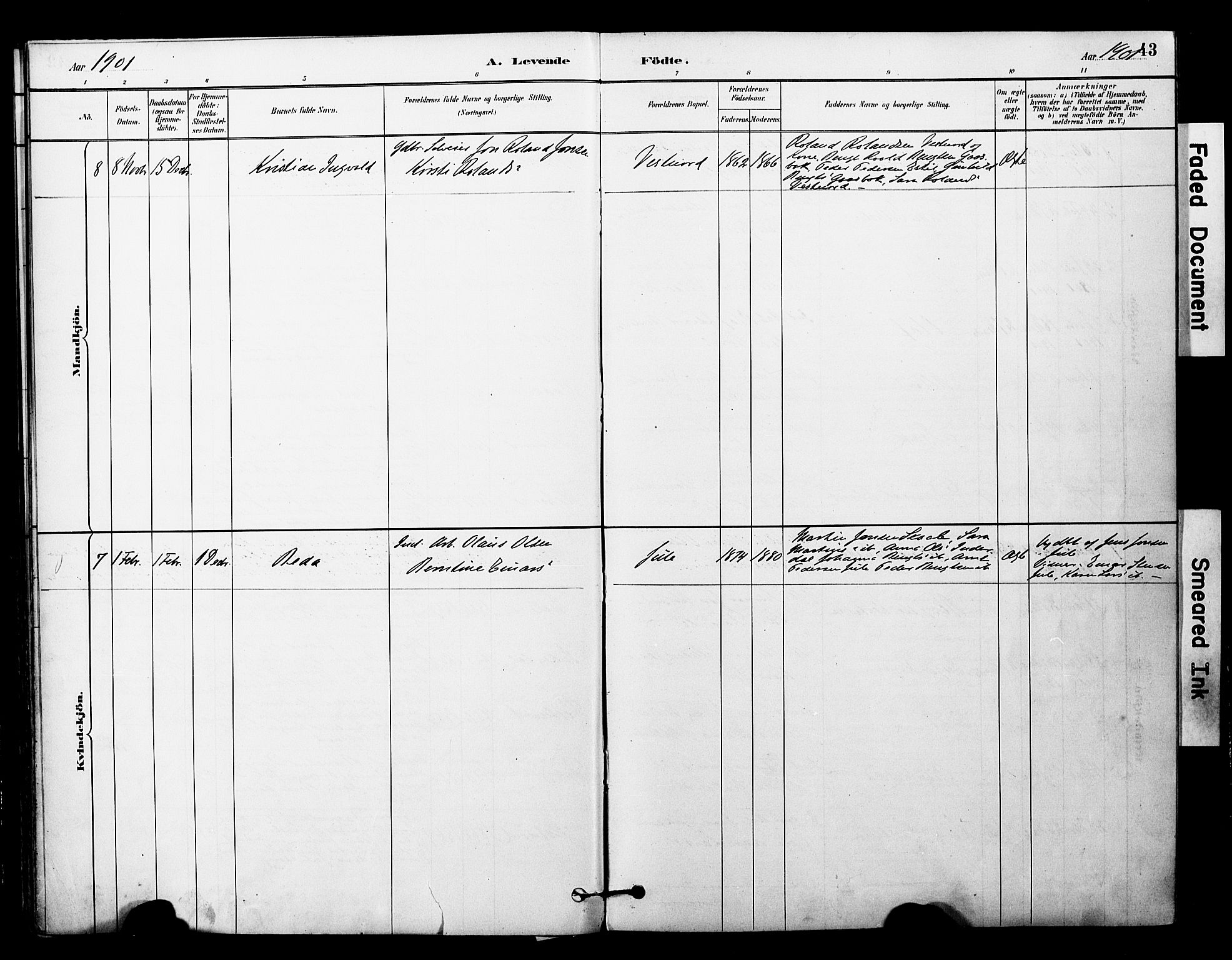 Ministerialprotokoller, klokkerbøker og fødselsregistre - Nord-Trøndelag, AV/SAT-A-1458/757/L0505: Ministerialbok nr. 757A01, 1882-1904, s. 43