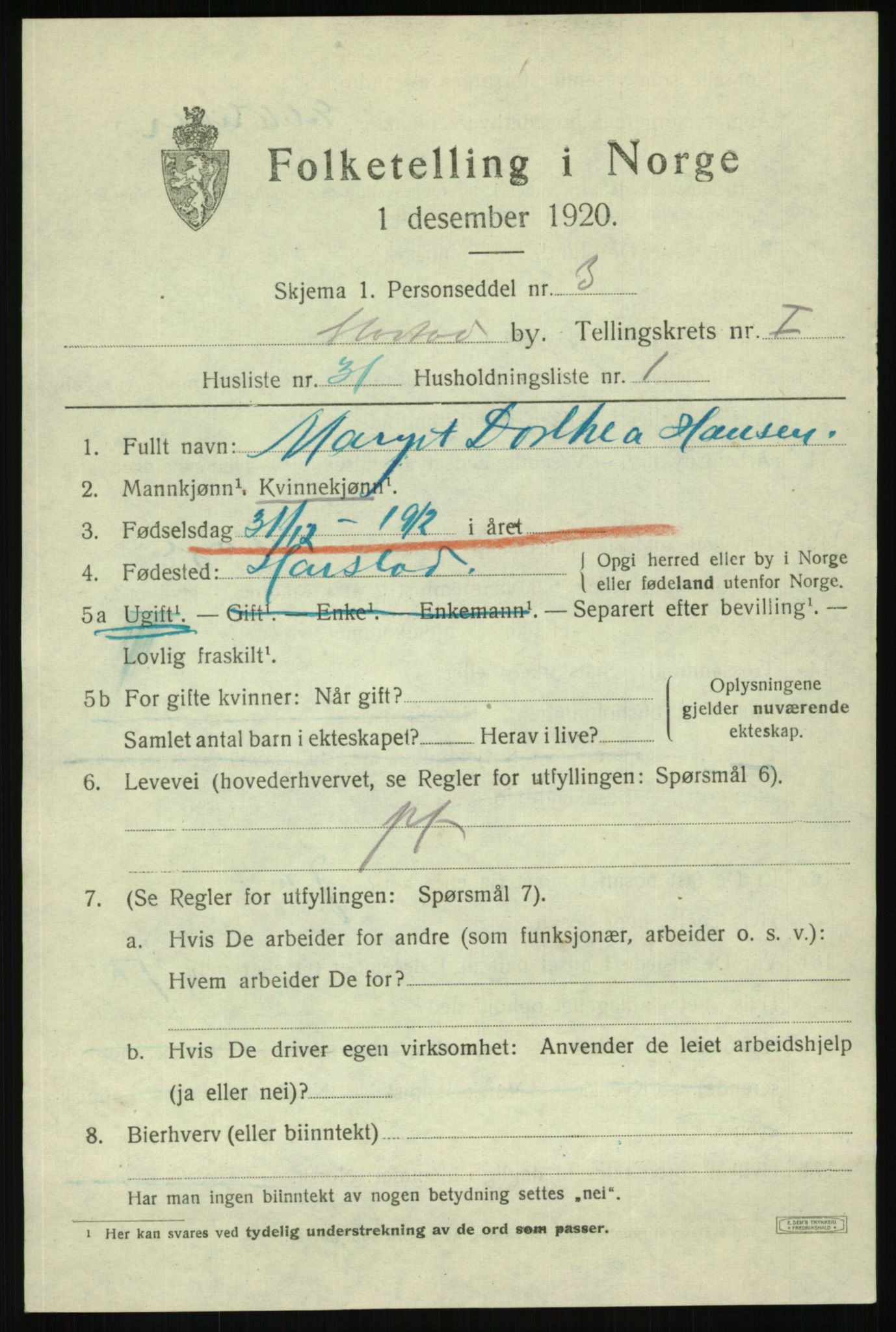 SATØ, Folketelling 1920 for 1901 Harstad ladested, 1920, s. 2908