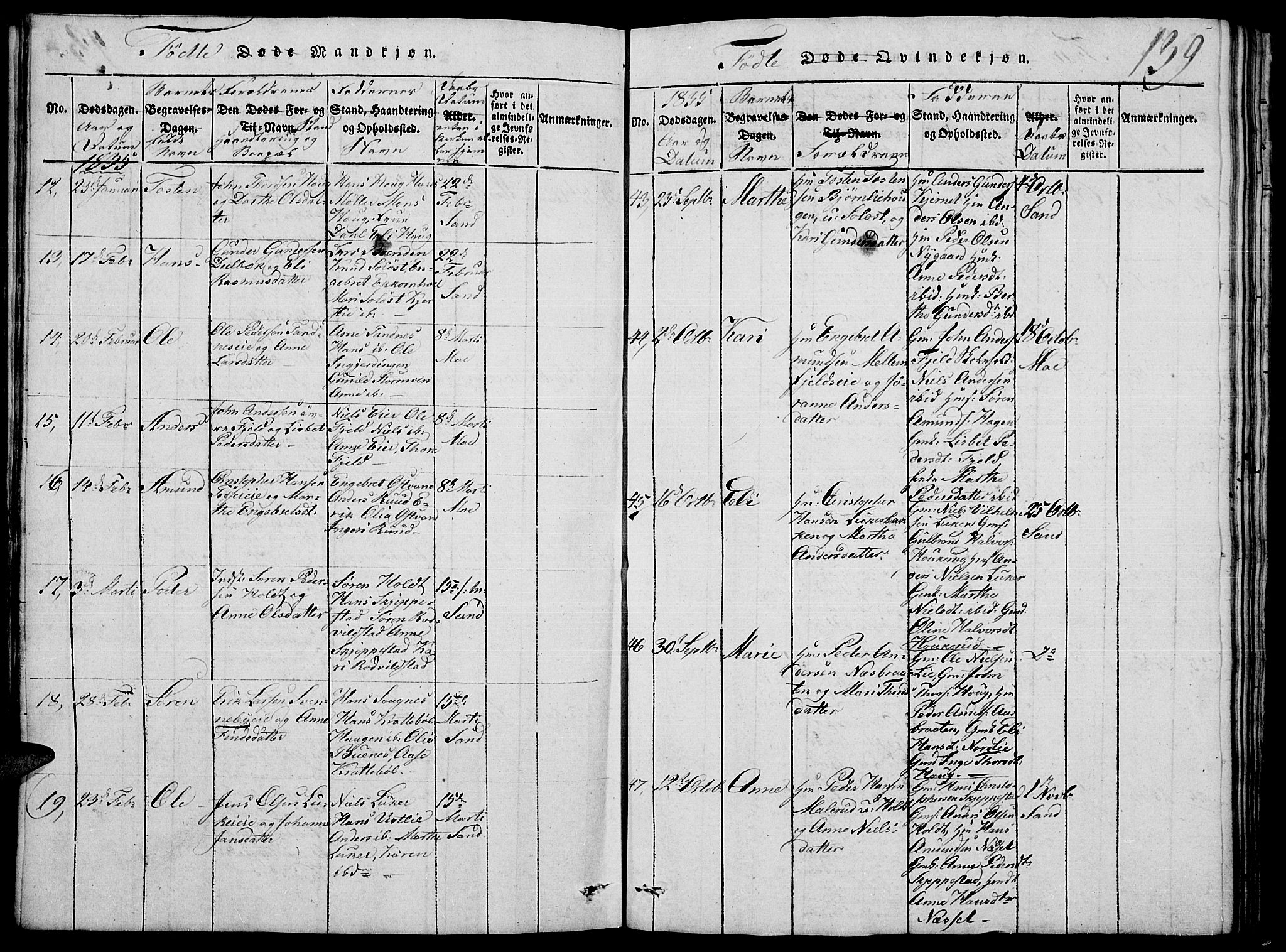 Nord-Odal prestekontor, SAH/PREST-032/H/Ha/Hab/L0001: Klokkerbok nr. 1, 1819-1838, s. 139