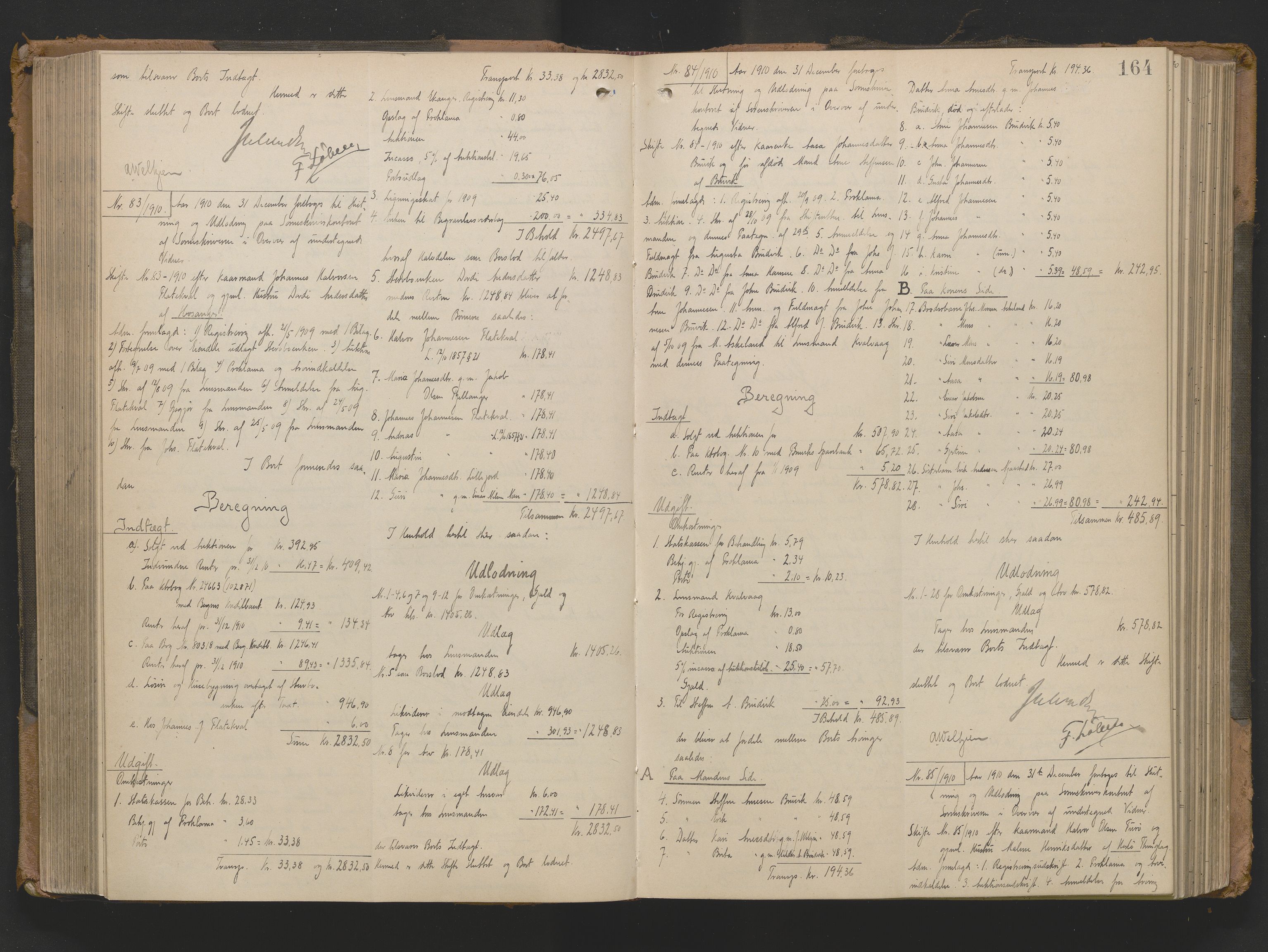 Nordhordland sorenskrivar, AV/SAB-A-2901/1/H/Hd/Hda/L0013: Skifteutlodningsprotokollar, 1906-1918, s. 164