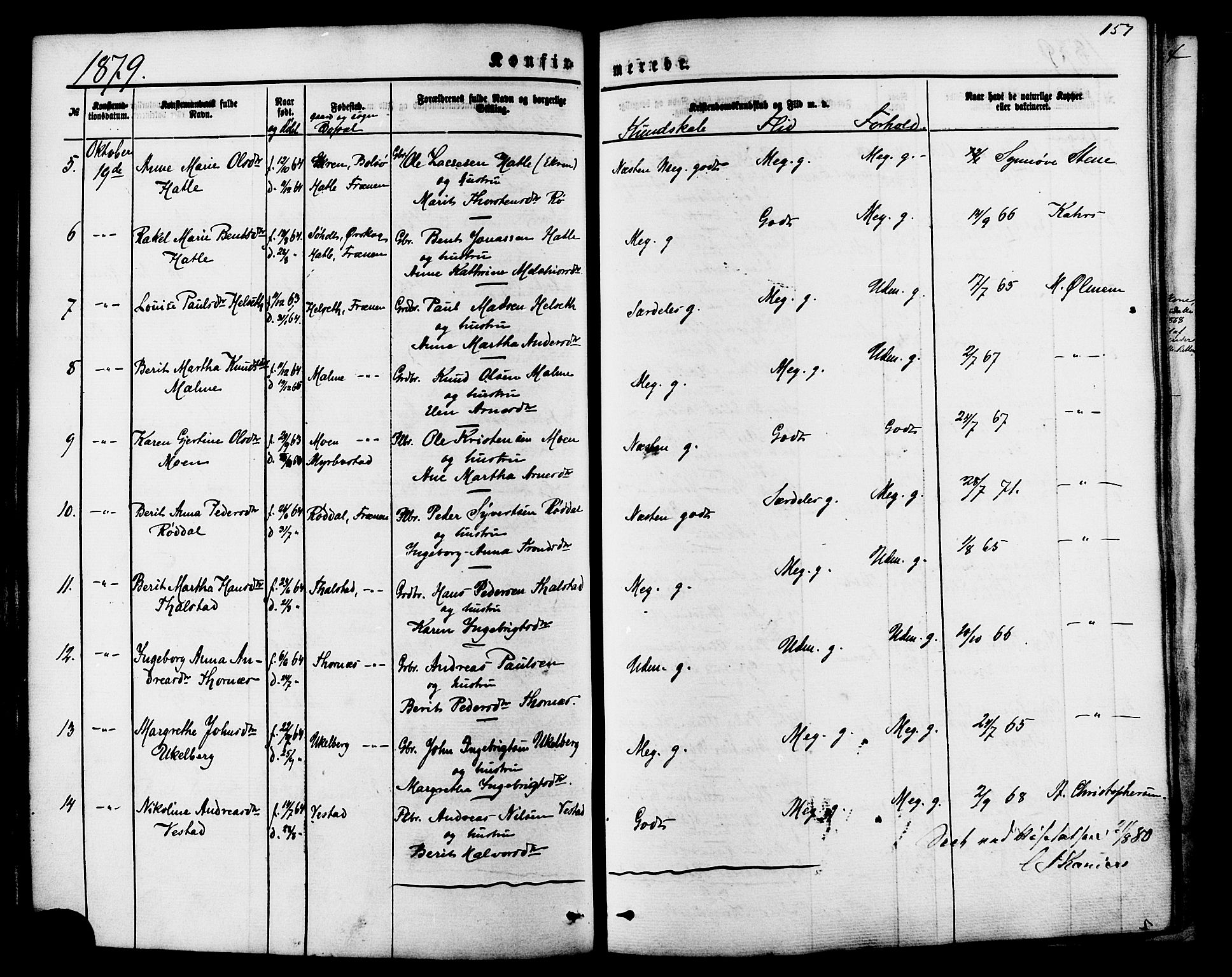 Ministerialprotokoller, klokkerbøker og fødselsregistre - Møre og Romsdal, AV/SAT-A-1454/565/L0749: Ministerialbok nr. 565A03, 1871-1886, s. 157