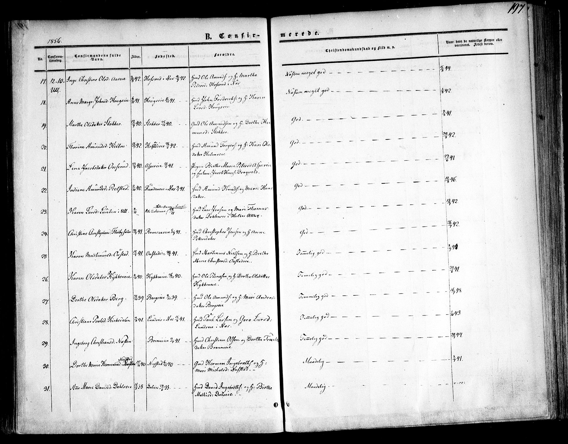 Ullensaker prestekontor Kirkebøker, AV/SAO-A-10236a/F/Fa/L0015.a: Ministerialbok nr. I 15A, 1851-1862, s. 197