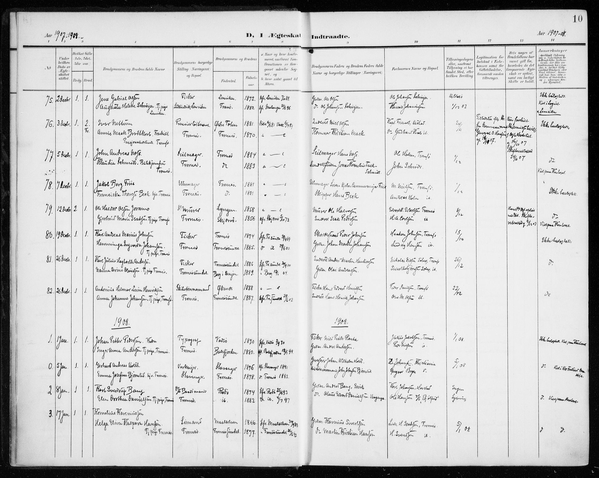 Tromsø sokneprestkontor/stiftsprosti/domprosti, AV/SATØ-S-1343/G/Ga/L0018kirke: Ministerialbok nr. 18, 1907-1917, s. 10