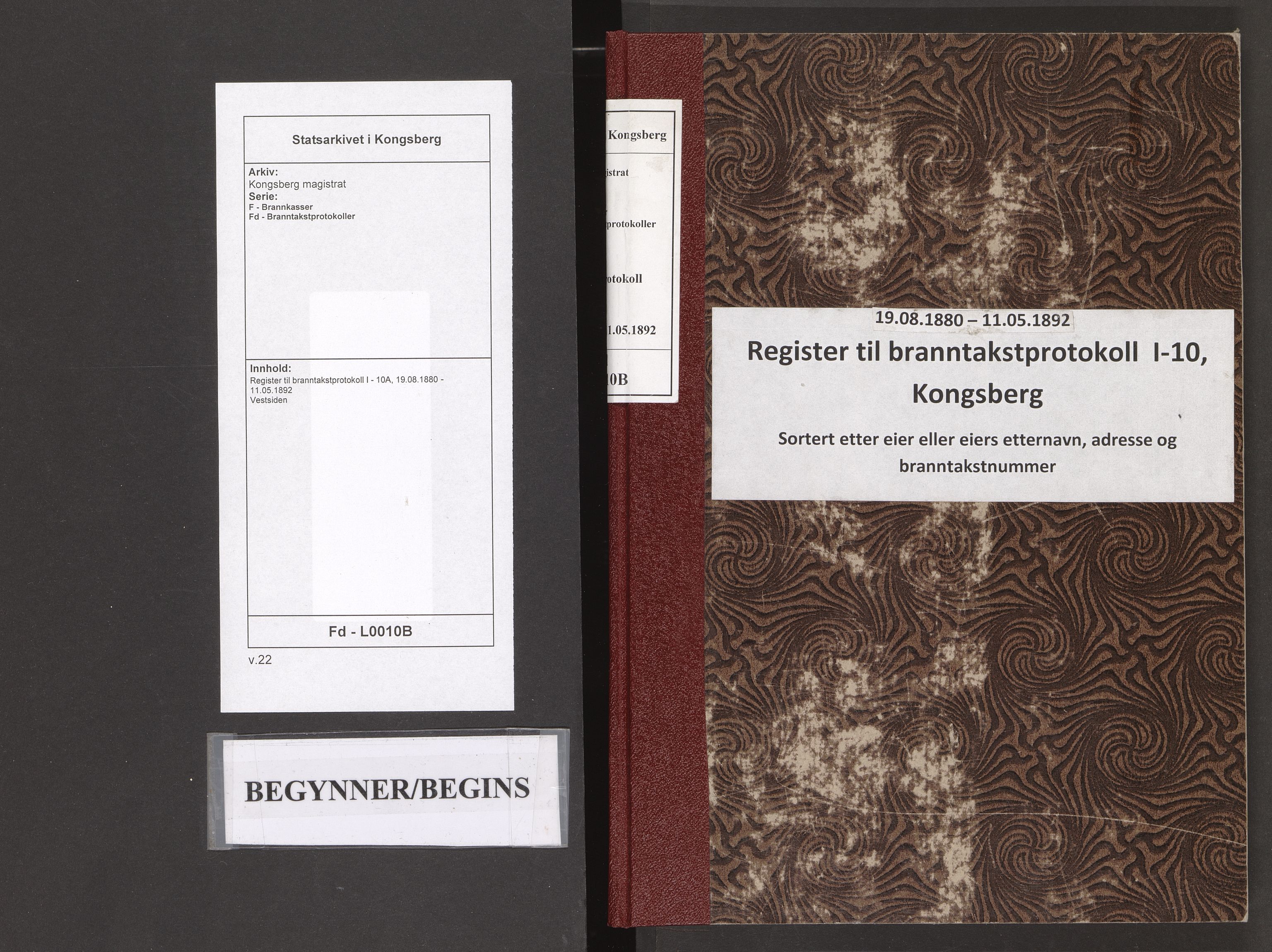 Kongsberg magistrat, SAKO/A-848/F/Fd/L0010B: Register til branntakstprotokoll I - 10A, 1880-1892