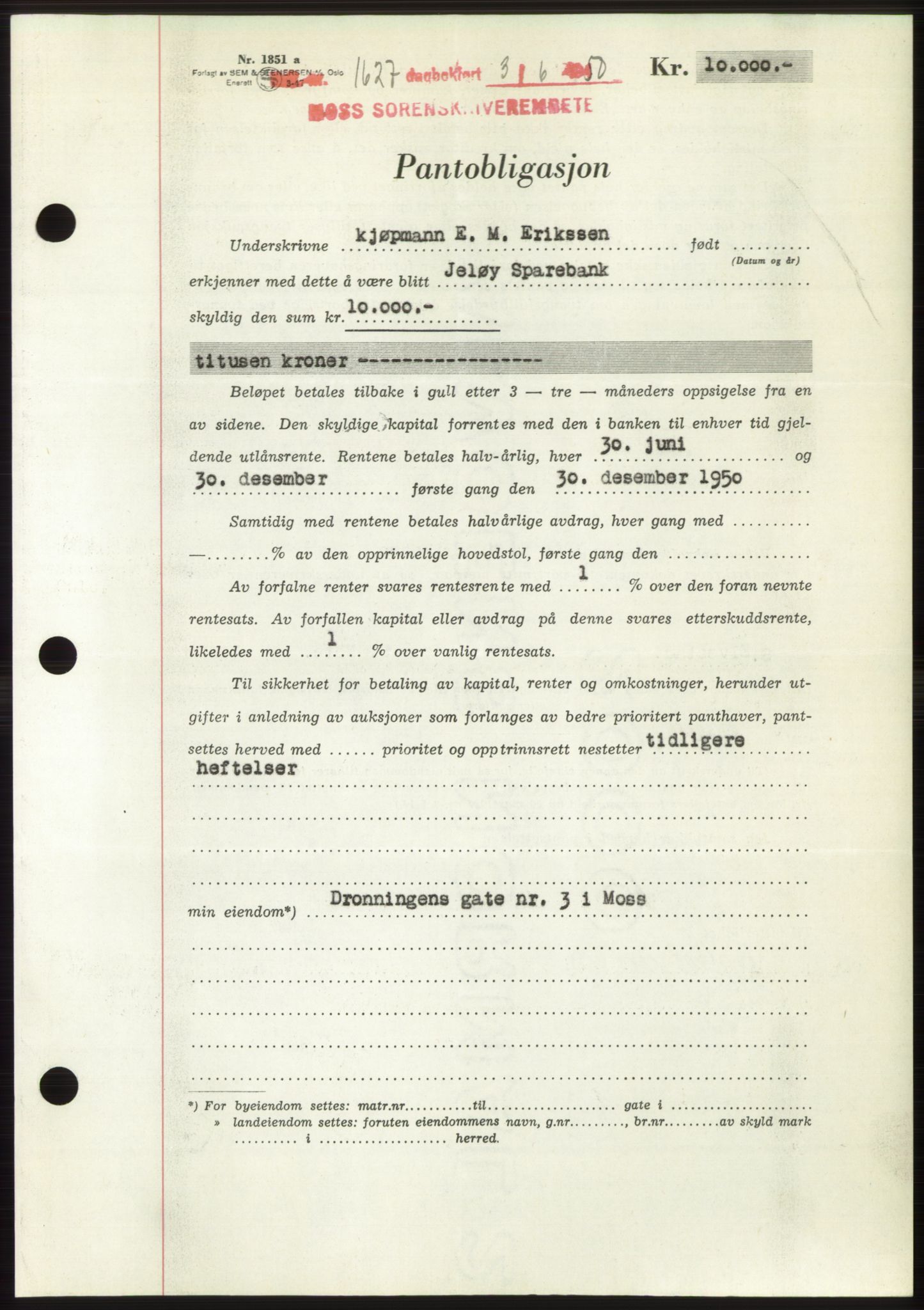 Moss sorenskriveri, AV/SAO-A-10168: Pantebok nr. B24, 1950-1950, Dagboknr: 1627/1950