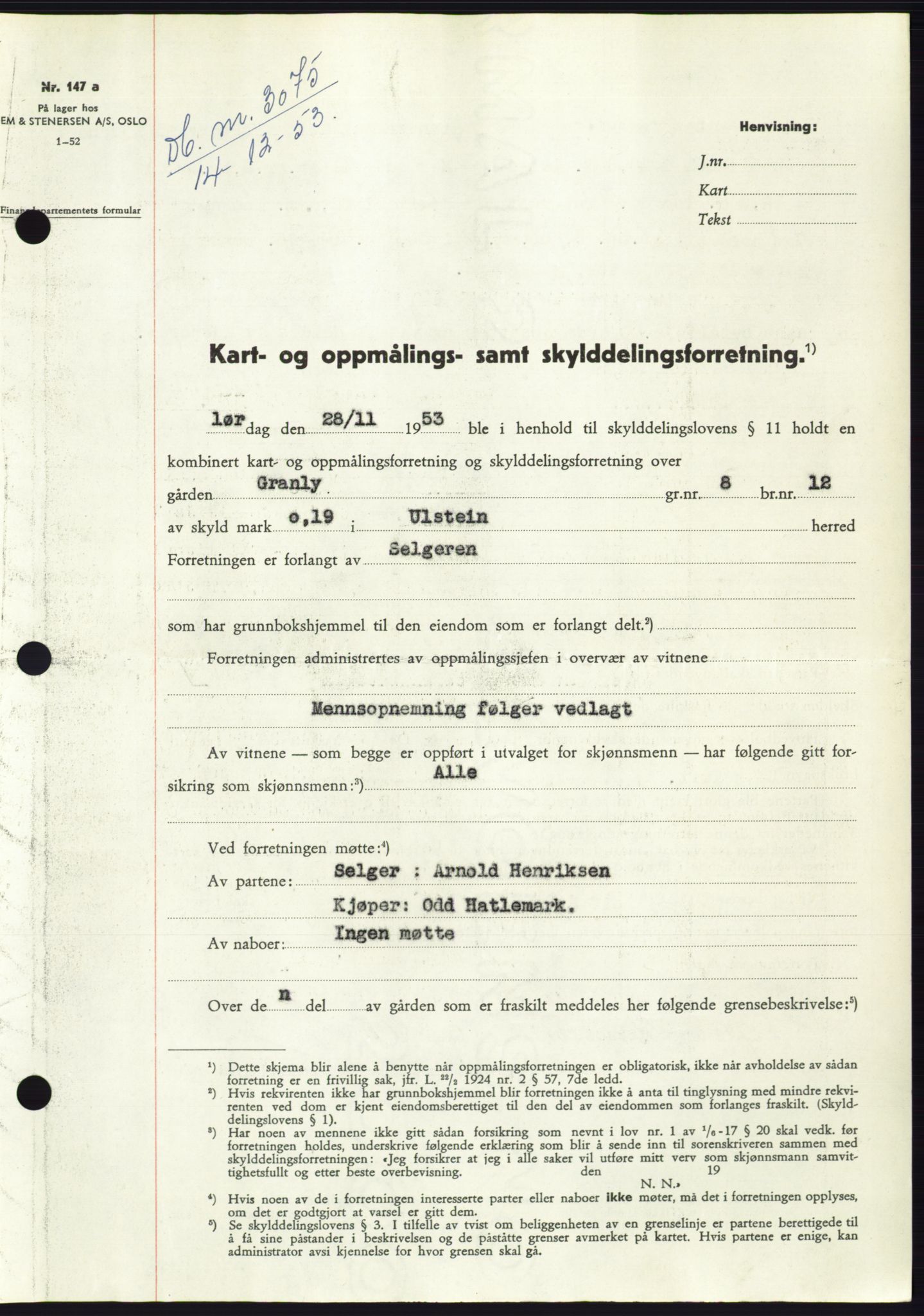Søre Sunnmøre sorenskriveri, SAT/A-4122/1/2/2C/L0096: Pantebok nr. 22A, 1953-1954, Dagboknr: 3075/1953