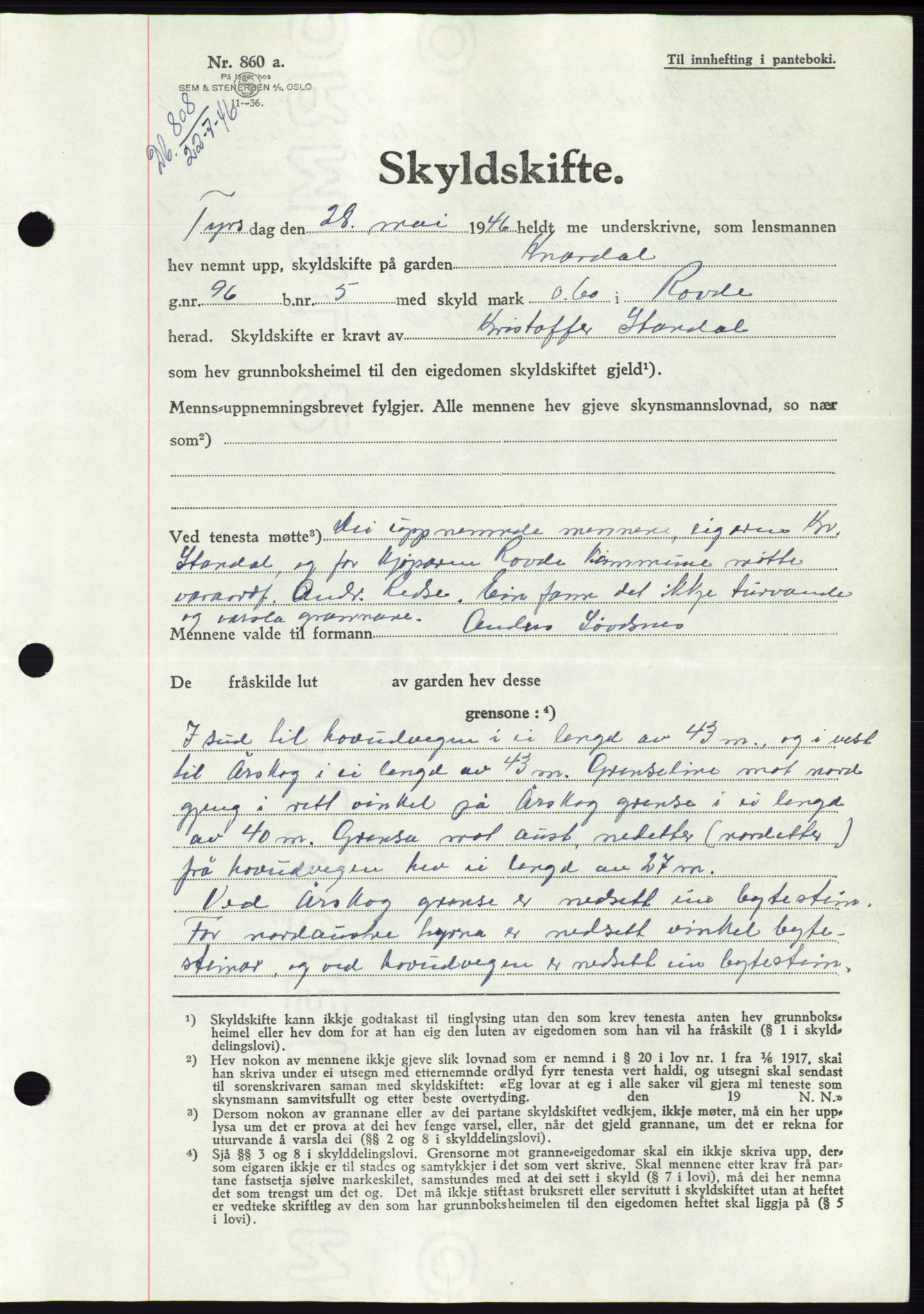 Søre Sunnmøre sorenskriveri, AV/SAT-A-4122/1/2/2C/L0078: Pantebok nr. 4A, 1946-1946, Dagboknr: 808/1946