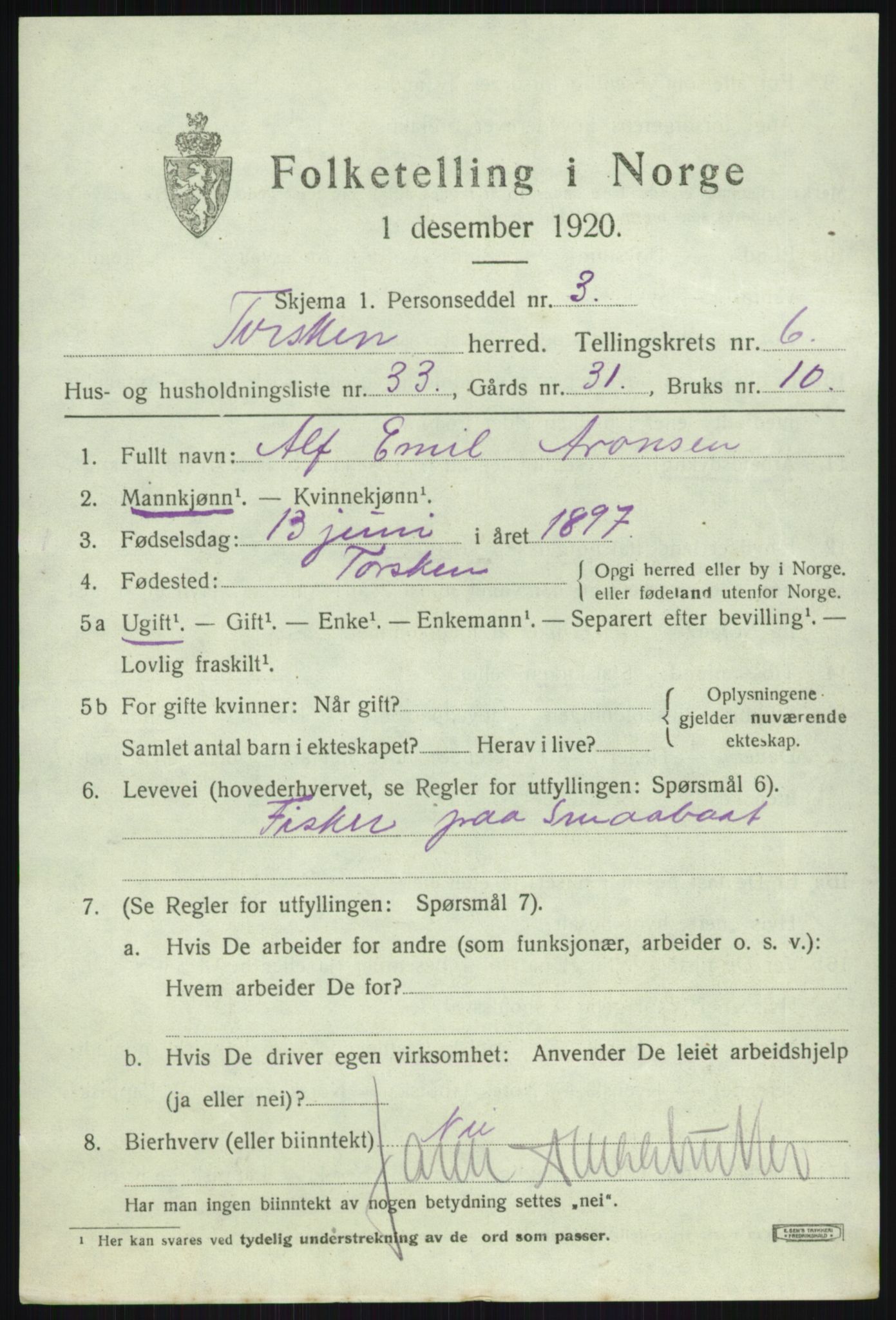 SATØ, Folketelling 1920 for 1928 Torsken herred, 1920, s. 2833