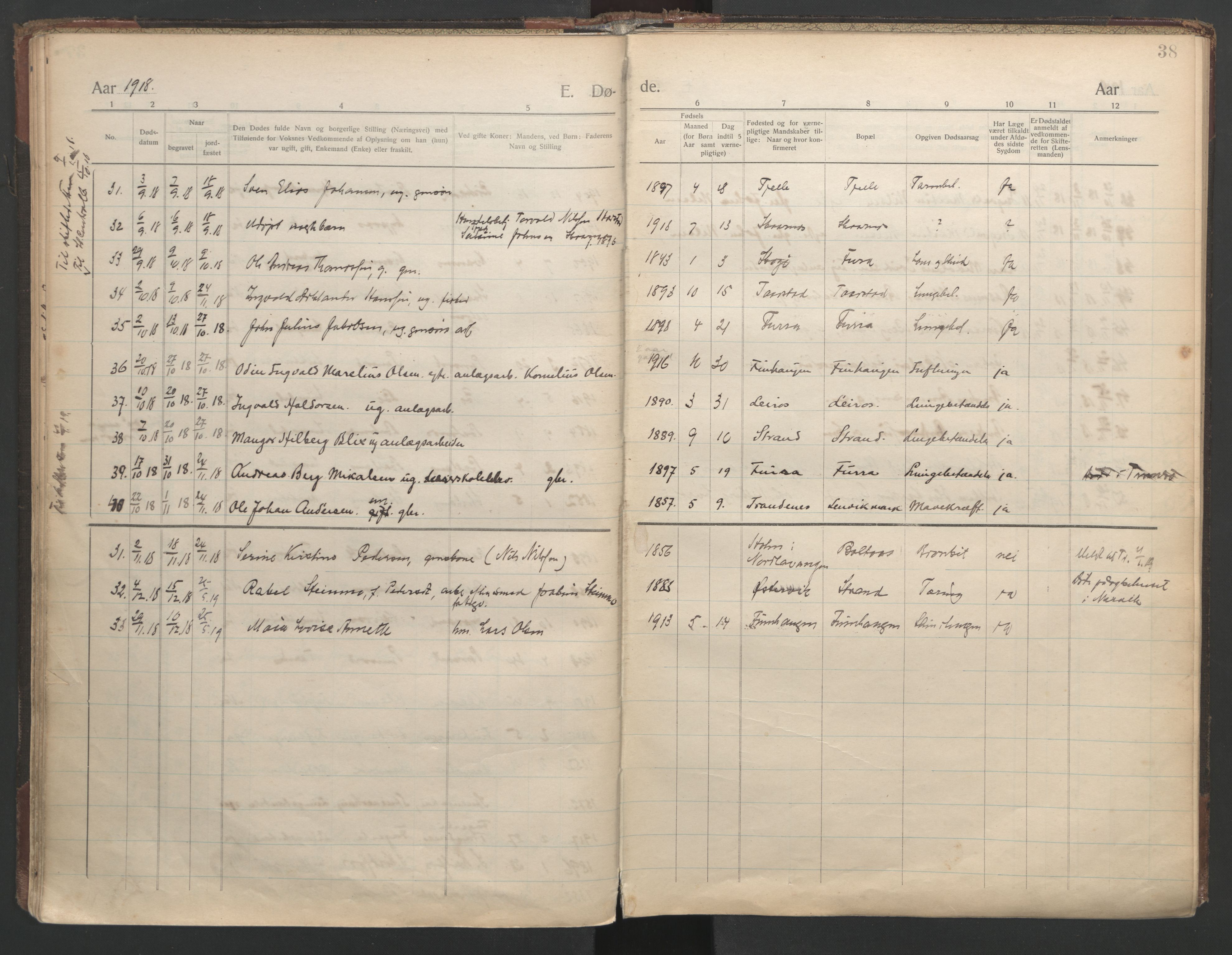 Ministerialprotokoller, klokkerbøker og fødselsregistre - Nordland, AV/SAT-A-1459/863/L0903: Ministerialbok nr. 863A15, 1907-1937, s. 38