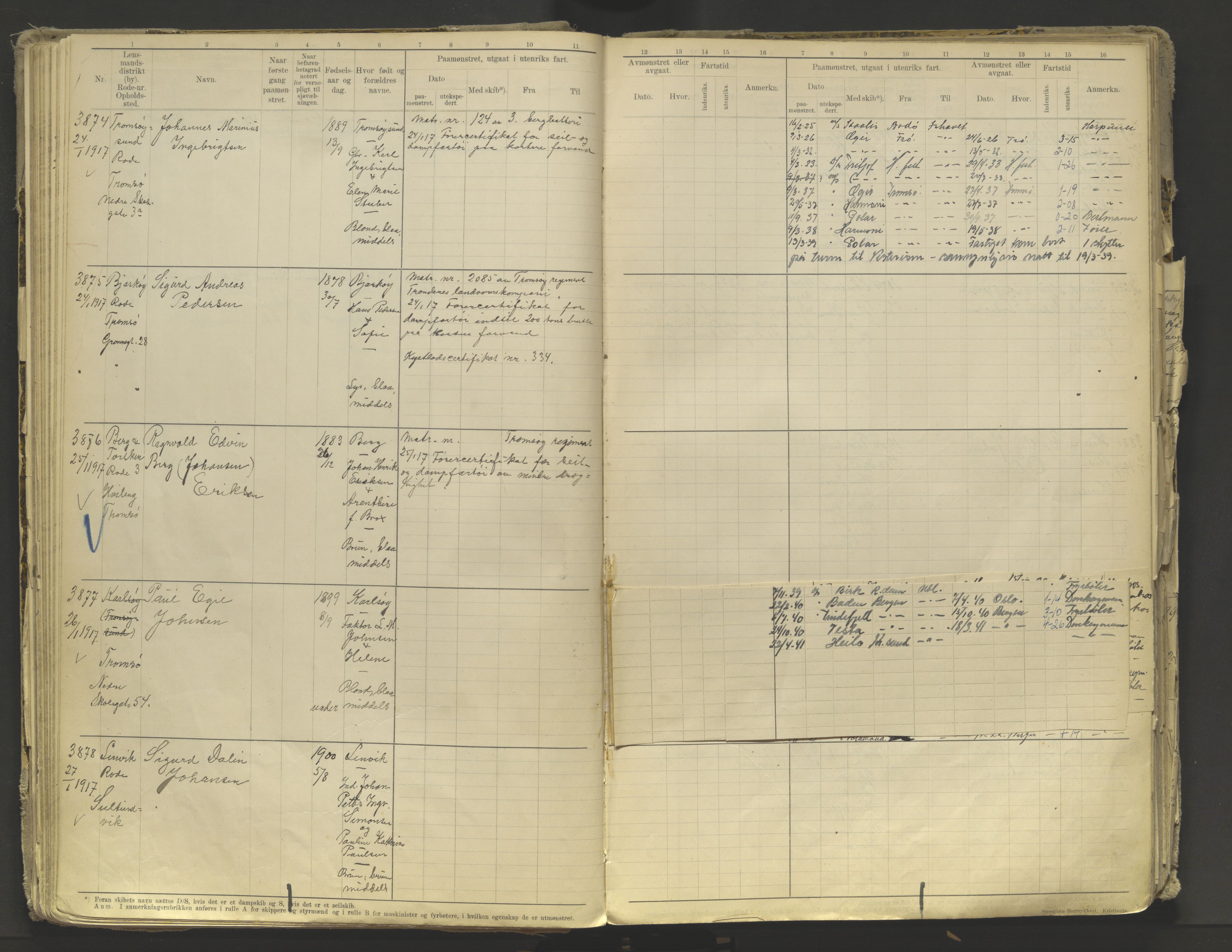 Tromsø sjømannskontor/innrullerings-/mønstringsdistrikt, AV/SATØ-S-0243/F/Fb/L0010: Annotasjonsrulle. Defekt: løs innbinding. Nr. 3519-4972, 1916-1920