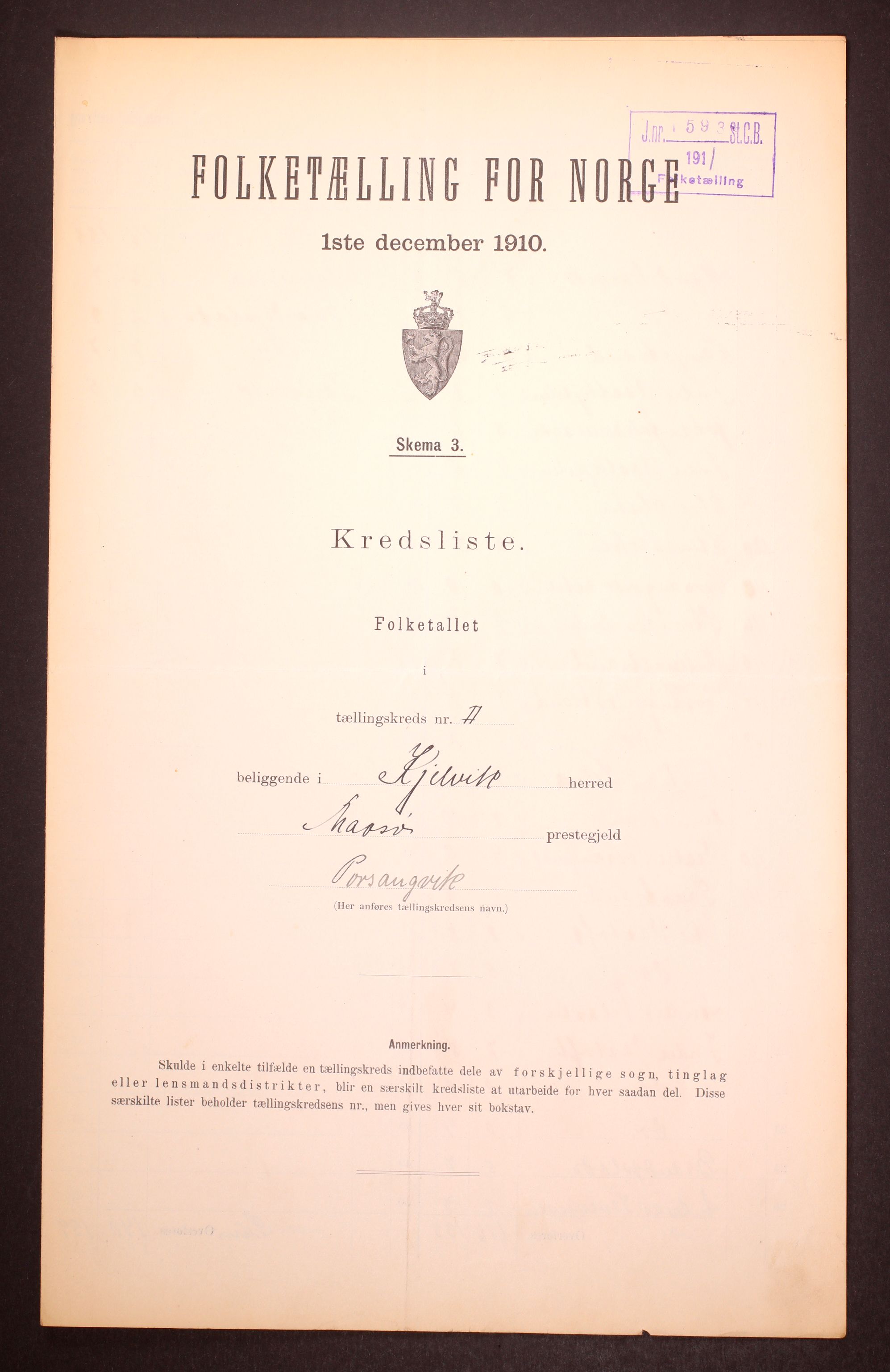 RA, Folketelling 1910 for 2019 Kjelvik herred, 1910, s. 7