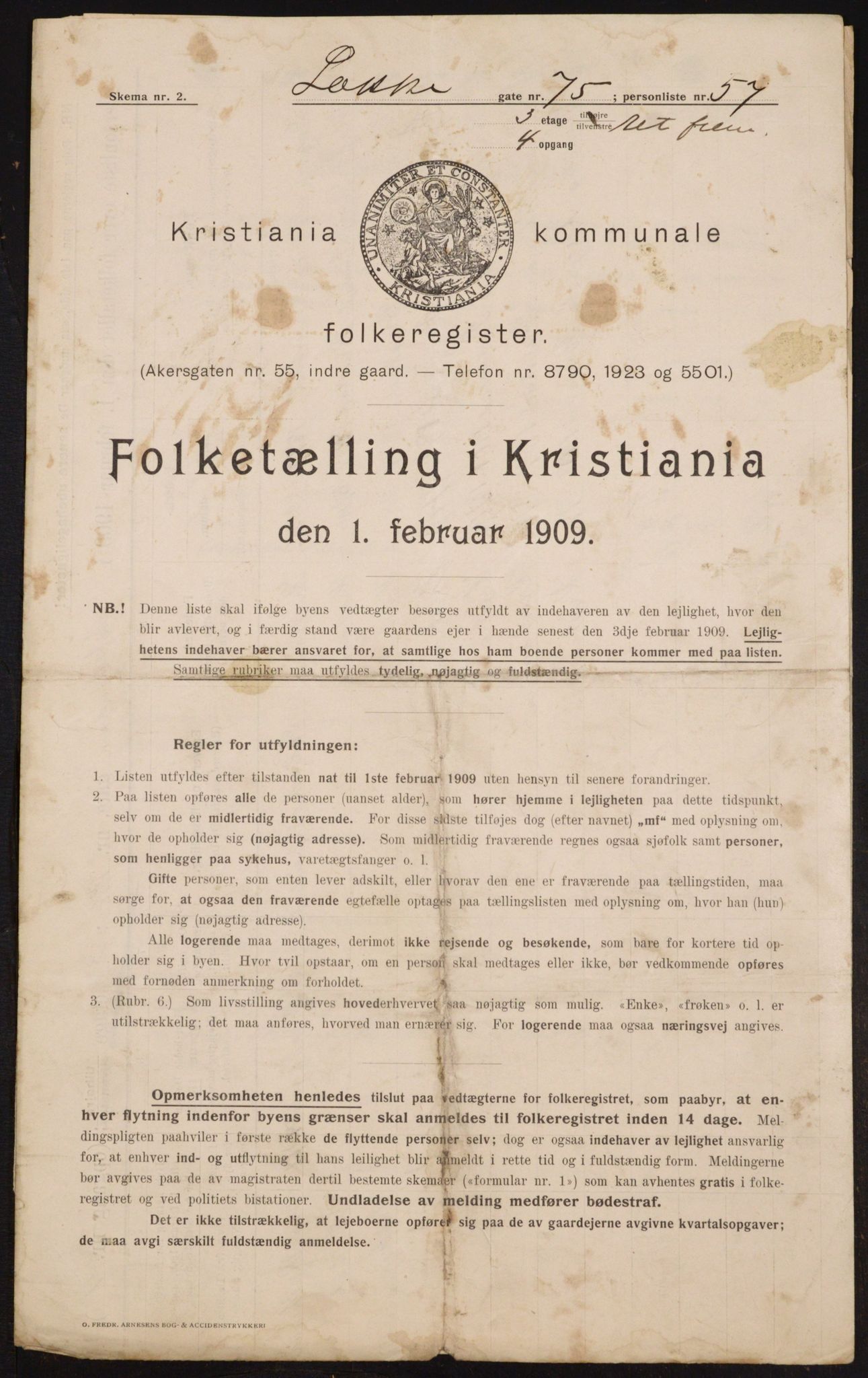 OBA, Kommunal folketelling 1.2.1909 for Kristiania kjøpstad, 1909, s. 51369