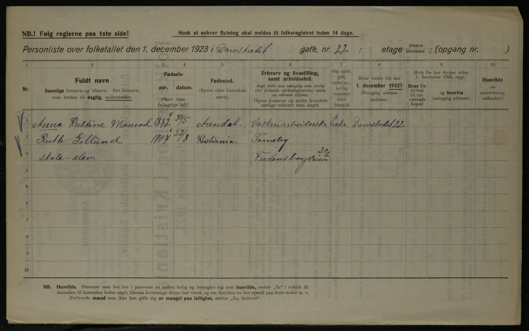 OBA, Kommunal folketelling 1.12.1923 for Kristiania, 1923, s. 16378