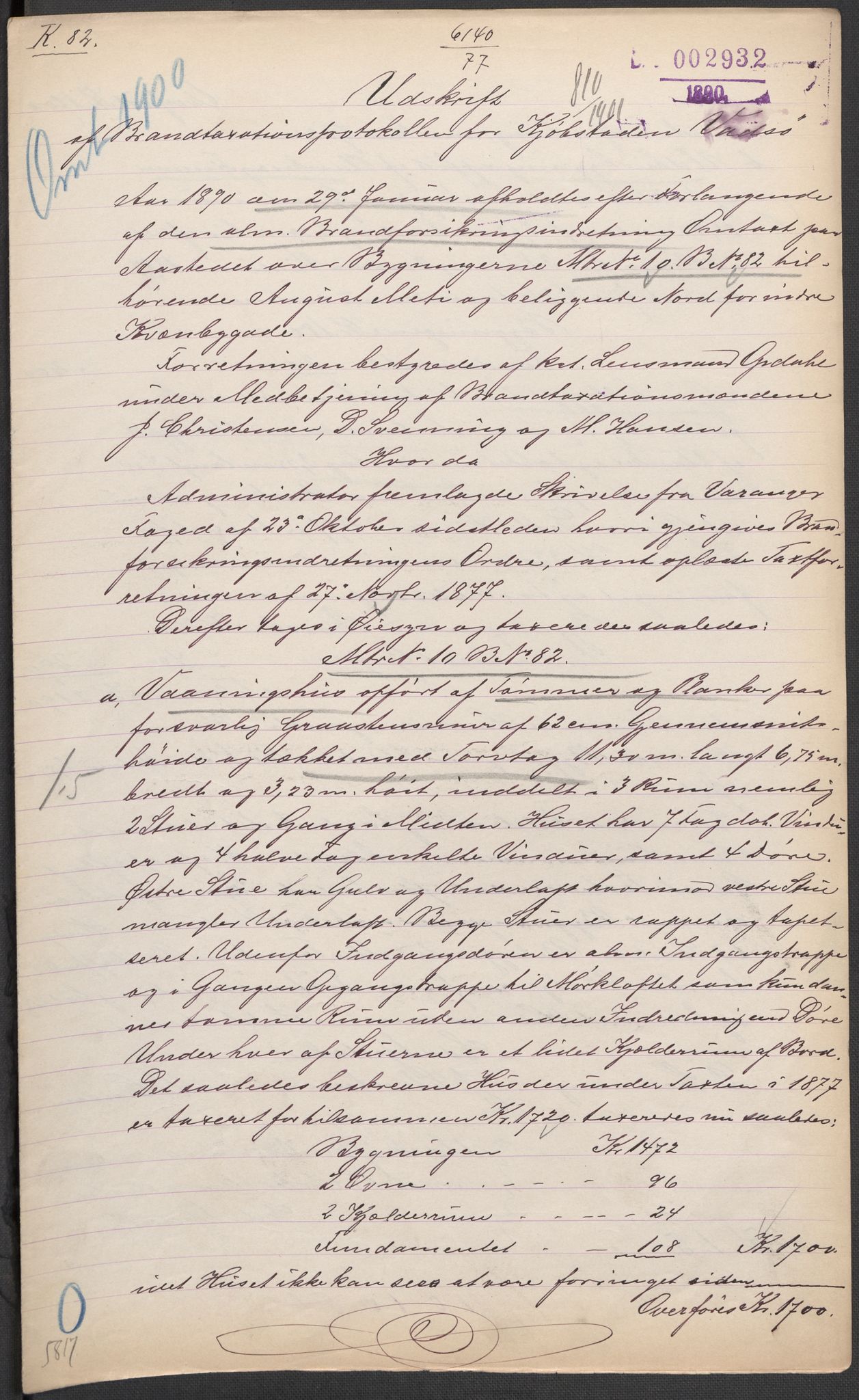 Norges Brannkasse, AV/RA-S-1549/E/Eu/L0010: Branntakster for Vadsø by, 1854-1949, s. 22