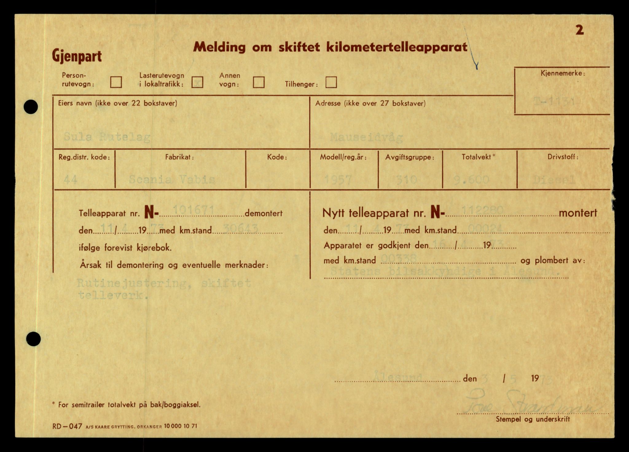 Møre og Romsdal vegkontor - Ålesund trafikkstasjon, AV/SAT-A-4099/F/Fe/L0010: Registreringskort for kjøretøy T 1050 - T 1169, 1927-1998, s. 2293