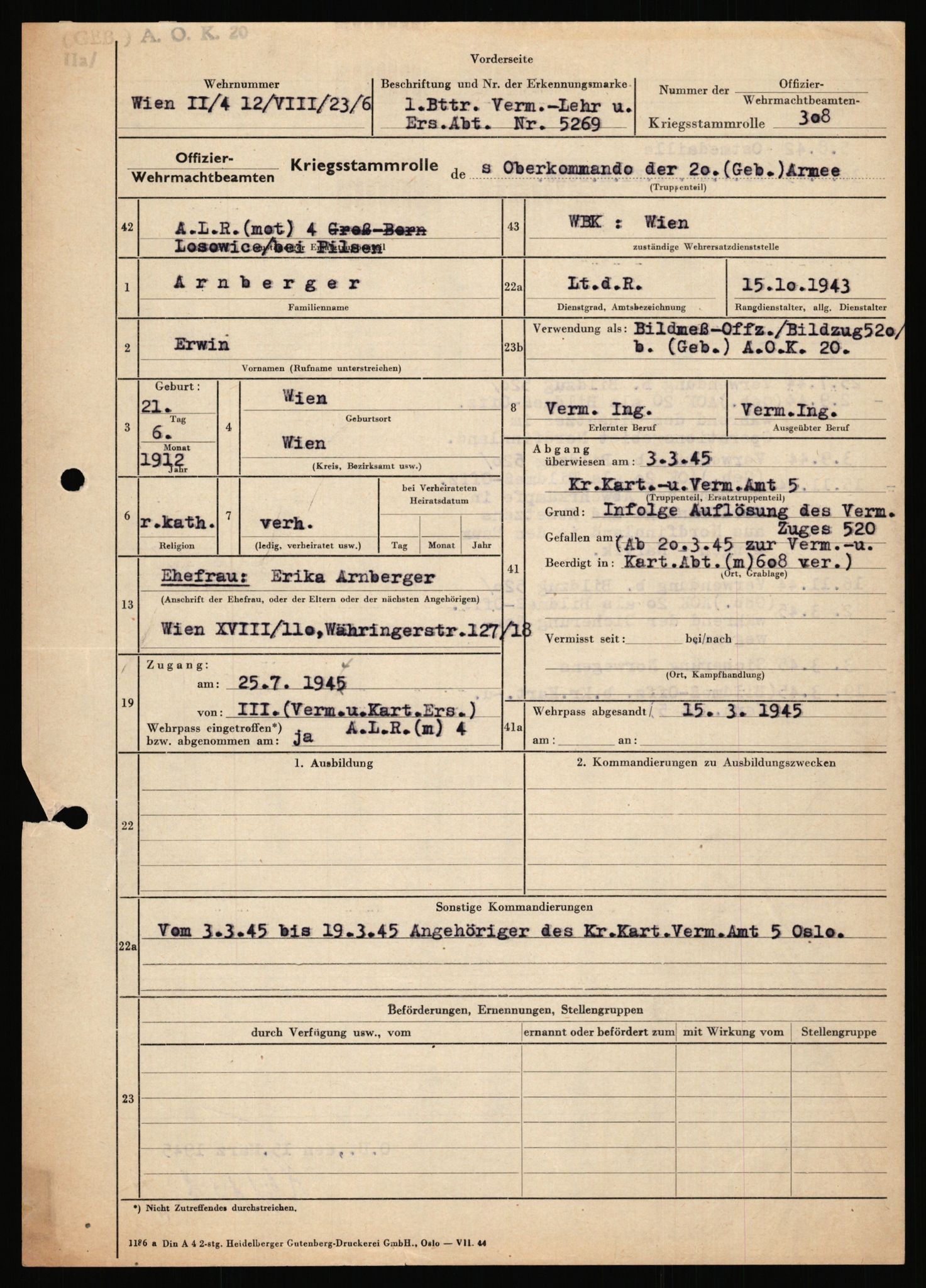 Forsvarets Overkommando. 2 kontor. Arkiv 11.4. Spredte tyske arkivsaker, AV/RA-RAFA-7031/D/Dar/Dara/L0018: Personalbøker, 1940-1945, s. 10