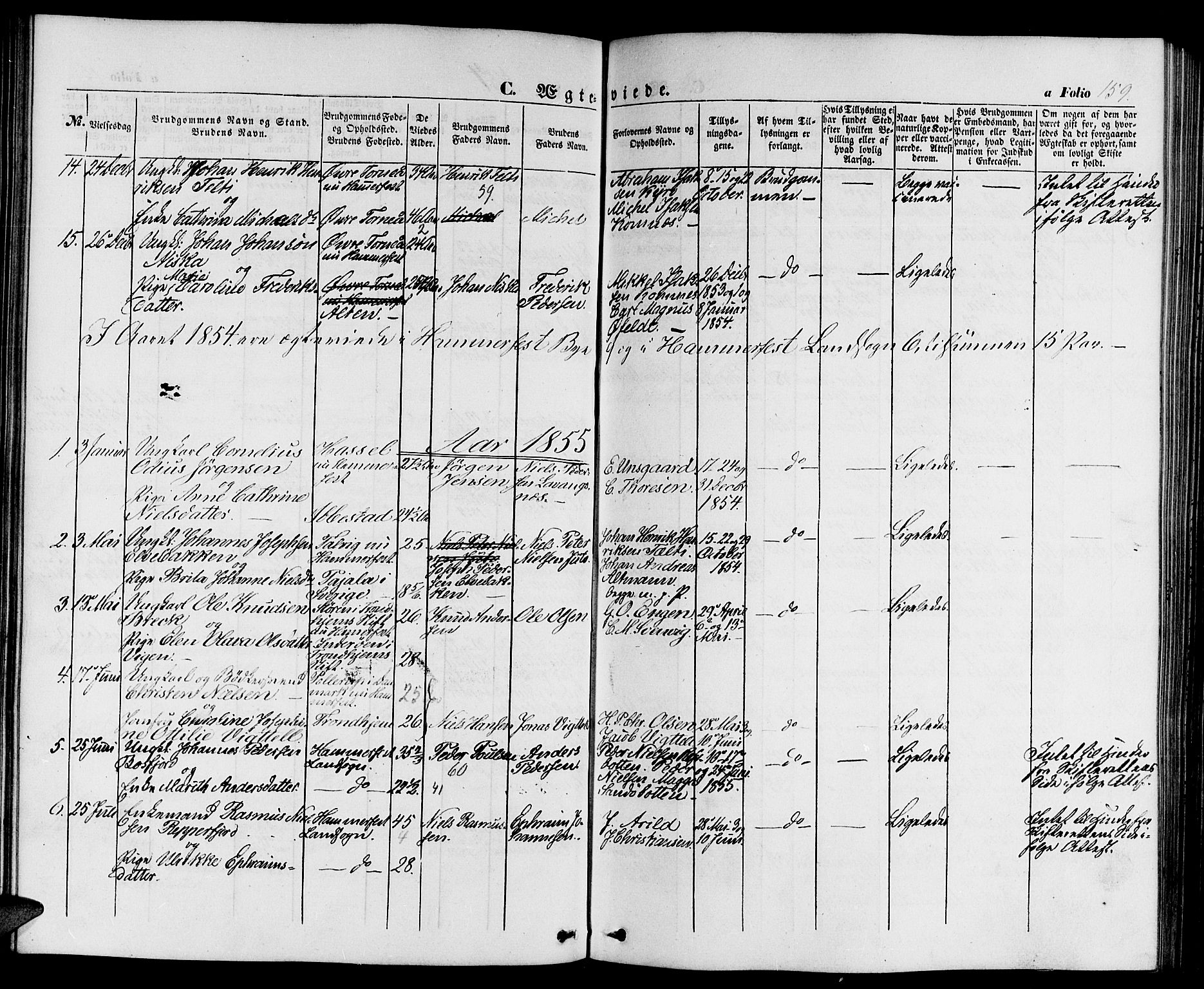 Hammerfest sokneprestkontor, SATØ/S-1347/H/Hb/L0002.klokk: Klokkerbok nr. 2, 1851-1861, s. 159