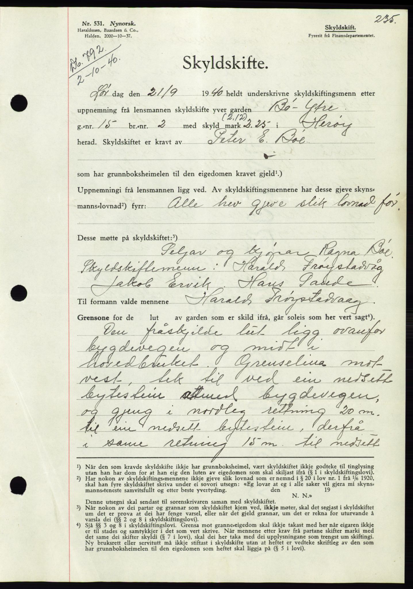 Søre Sunnmøre sorenskriveri, AV/SAT-A-4122/1/2/2C/L0070: Pantebok nr. 64, 1940-1941, Dagboknr: 792/1940