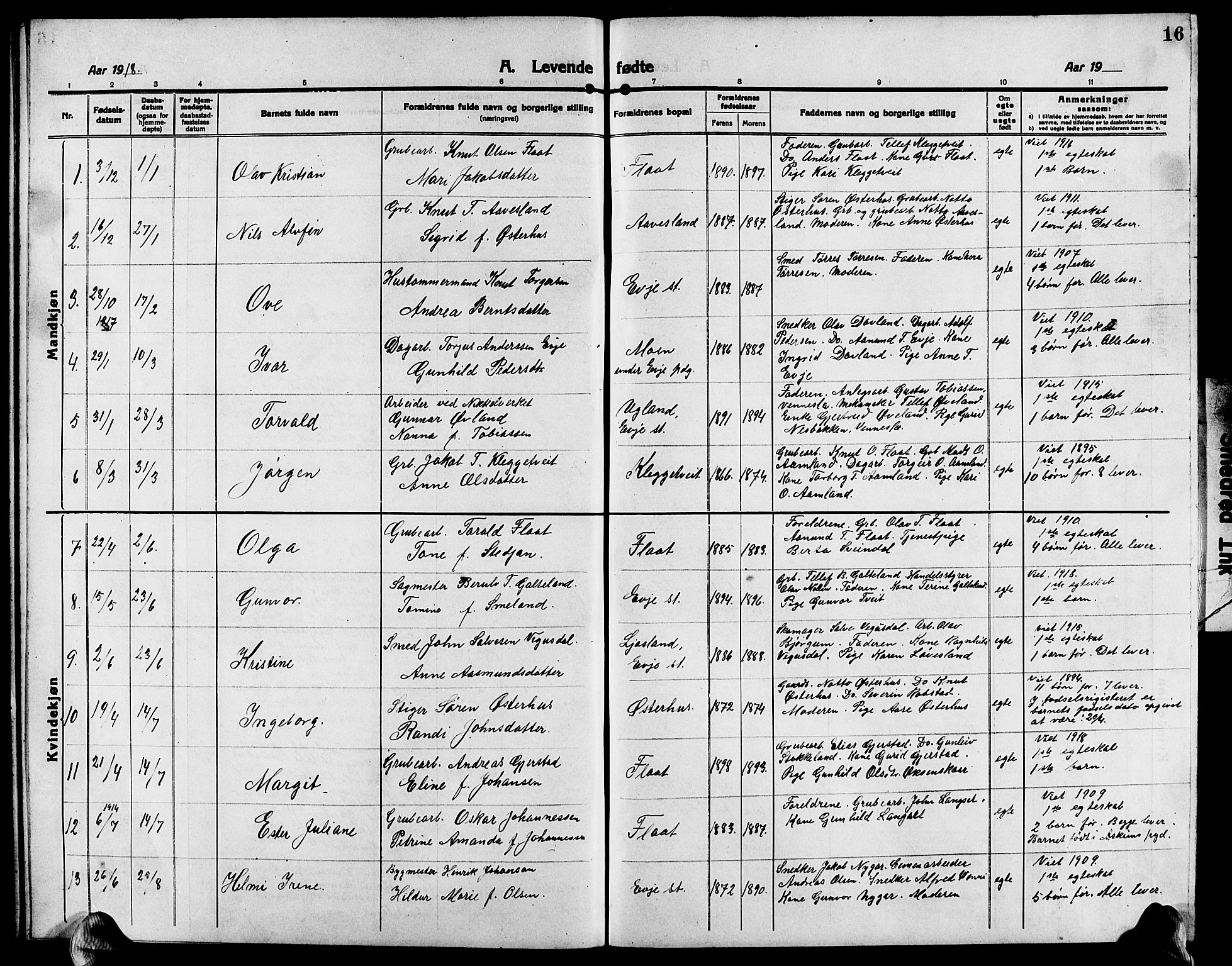 Evje sokneprestkontor, AV/SAK-1111-0008/F/Fb/Fba/L0005: Klokkerbok nr. B 5, 1914-1926, s. 16