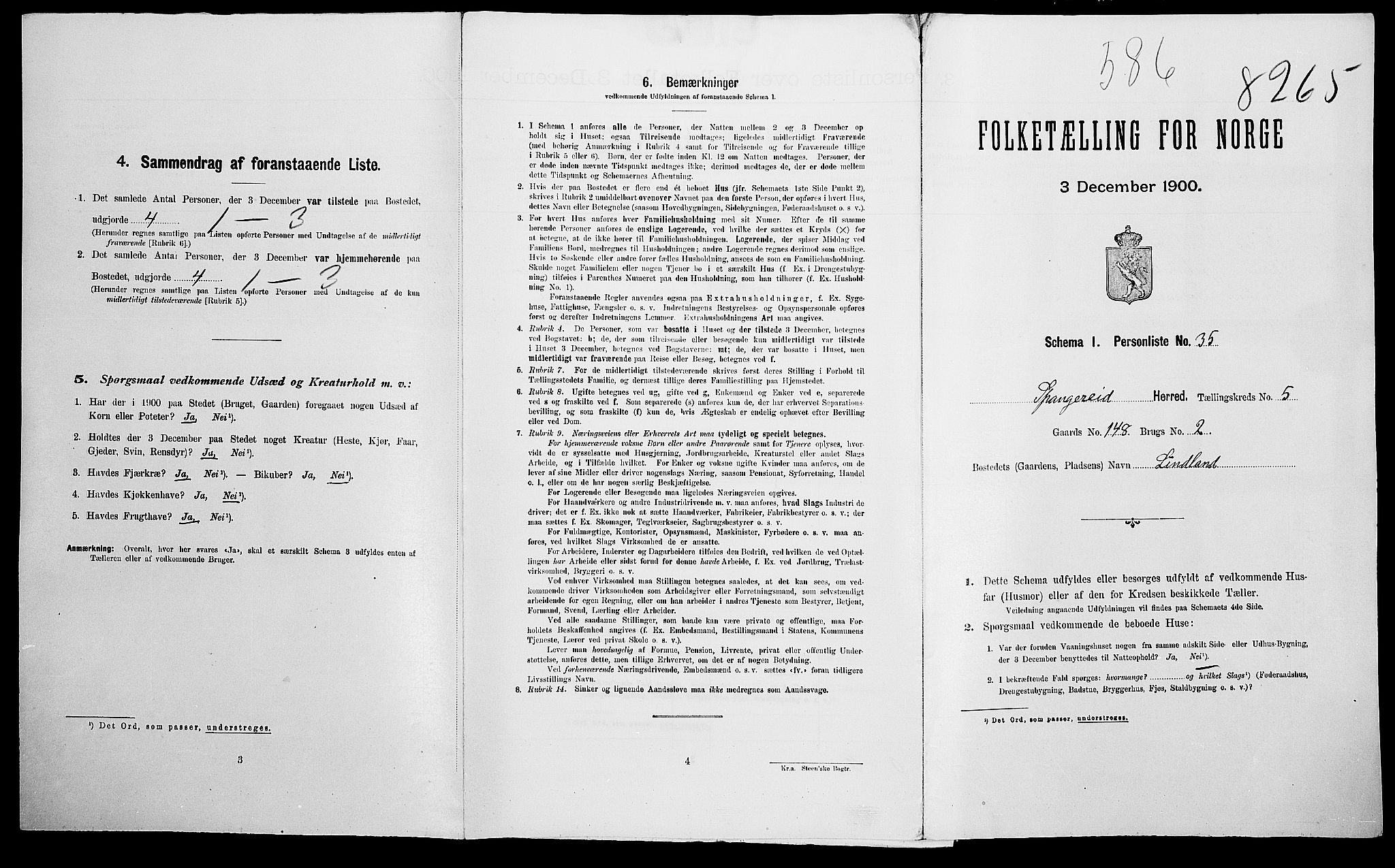 SAK, Folketelling 1900 for 1030 Spangereid herred, 1900, s. 60