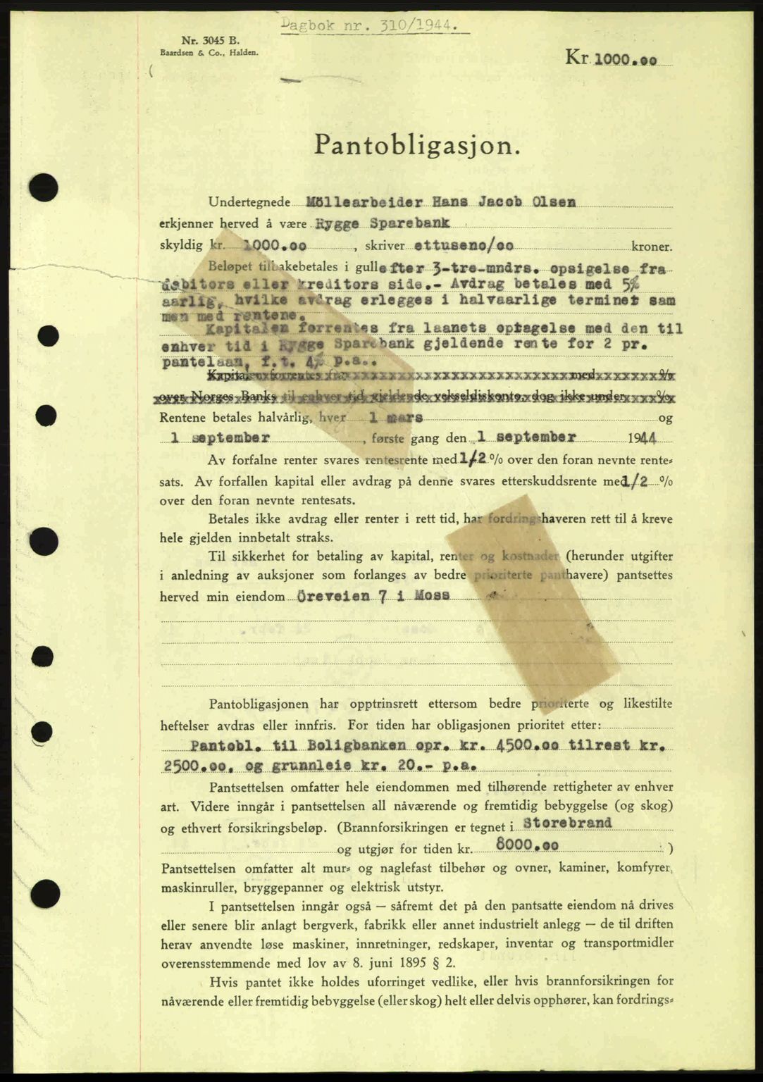 Moss sorenskriveri, SAO/A-10168: Pantebok nr. B13, 1943-1945, Dagboknr: 310/1944
