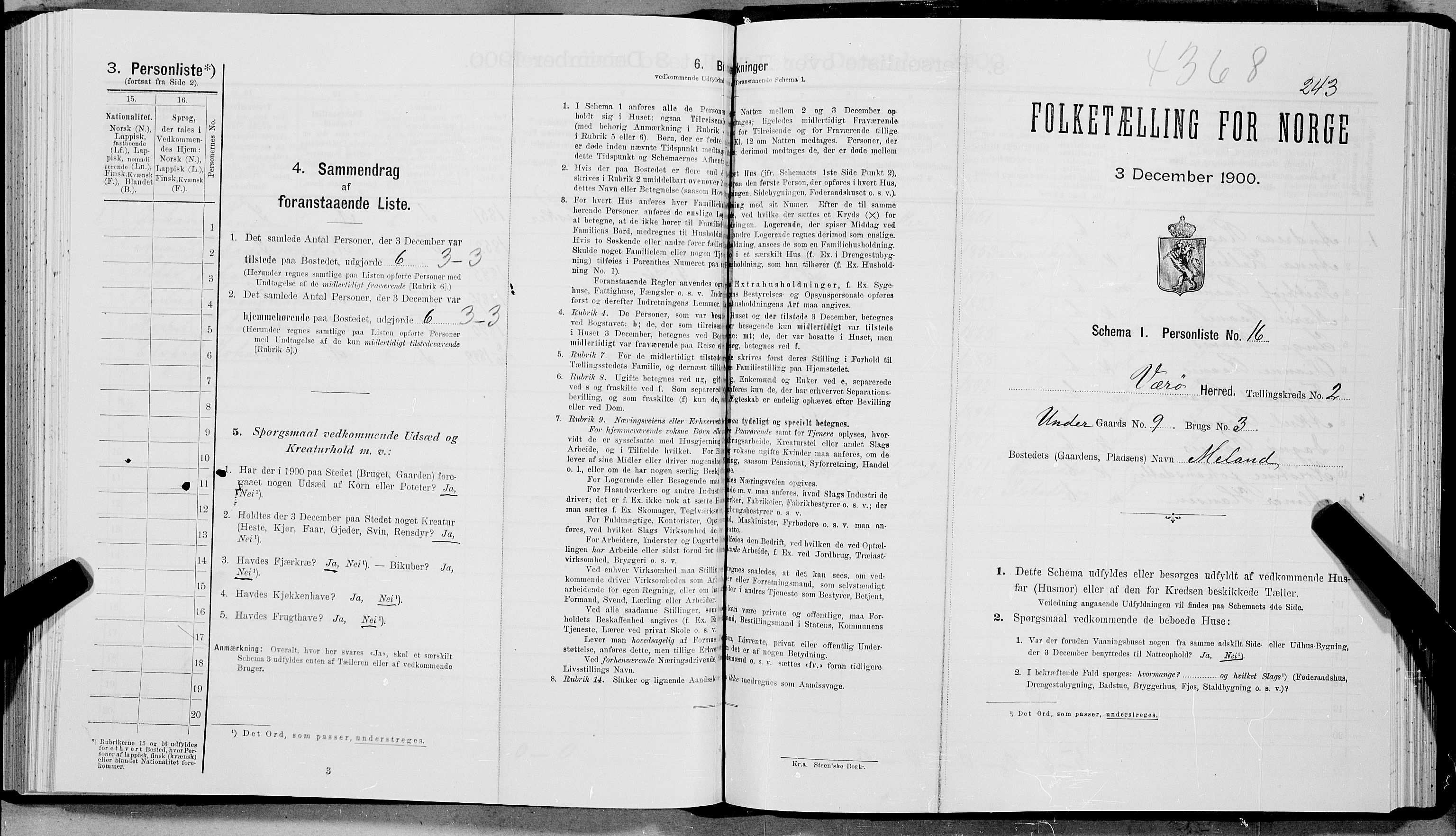 SAT, Folketelling 1900 for 1857 Værøy herred, 1900, s. 253