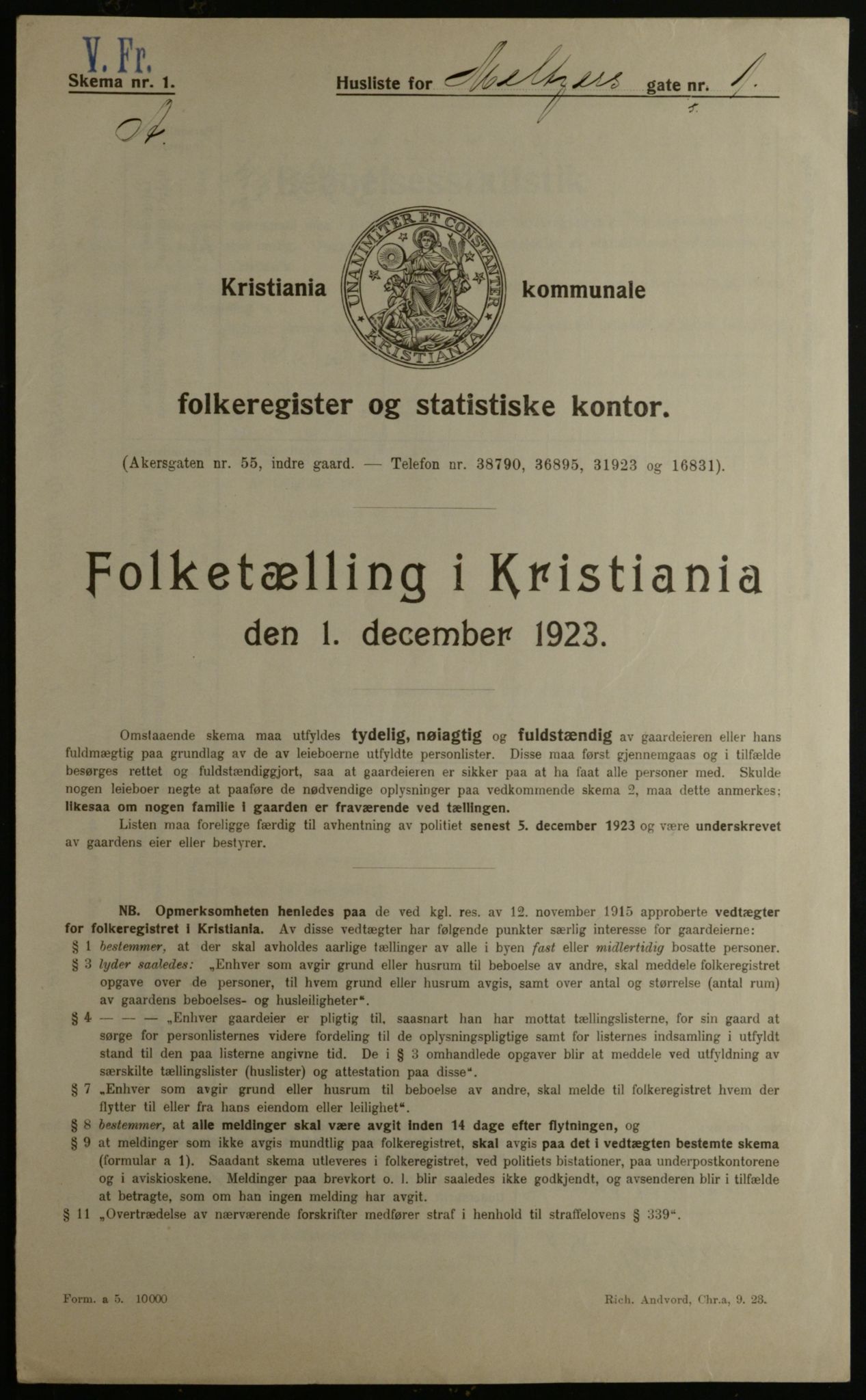 OBA, Kommunal folketelling 1.12.1923 for Kristiania, 1923, s. 72087