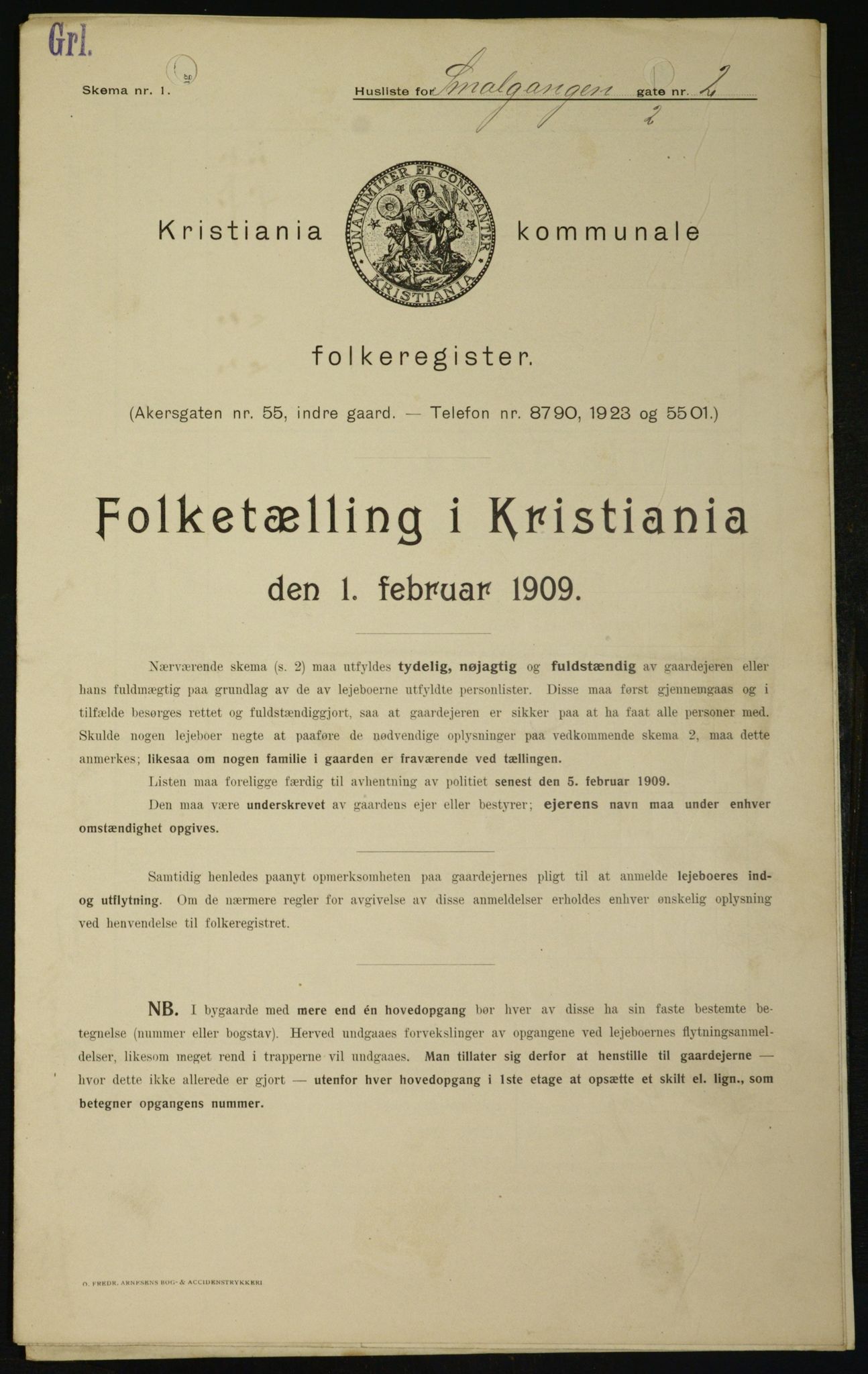 OBA, Kommunal folketelling 1.2.1909 for Kristiania kjøpstad, 1909, s. 87961