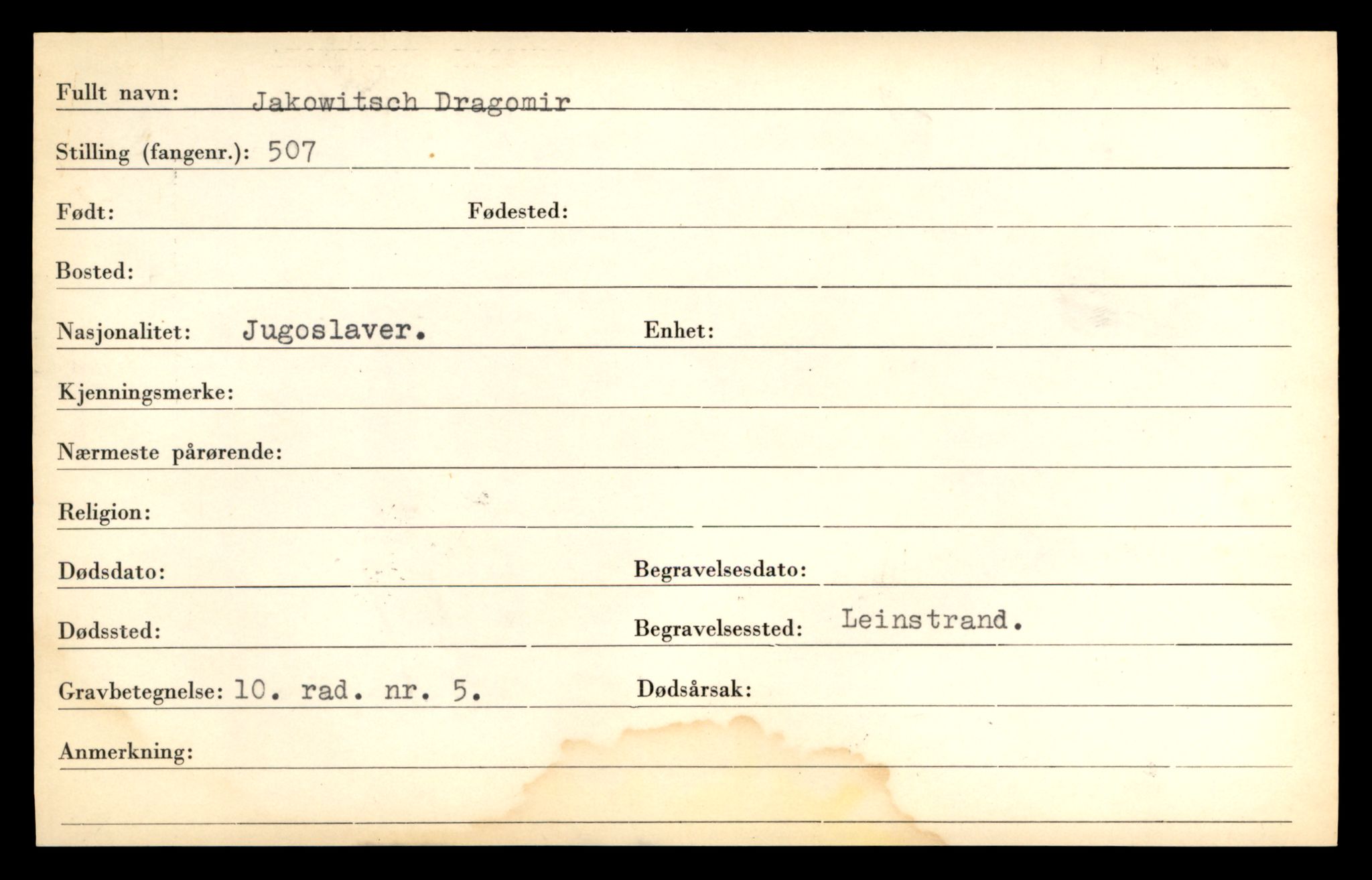 Distriktskontoret for krigsgraver, AV/SAT-A-5030/E/L0005: Kasett/kartotek over falne Britiske og tyske solater, samt andre nasjoners krigsgraver, 1945, s. 41