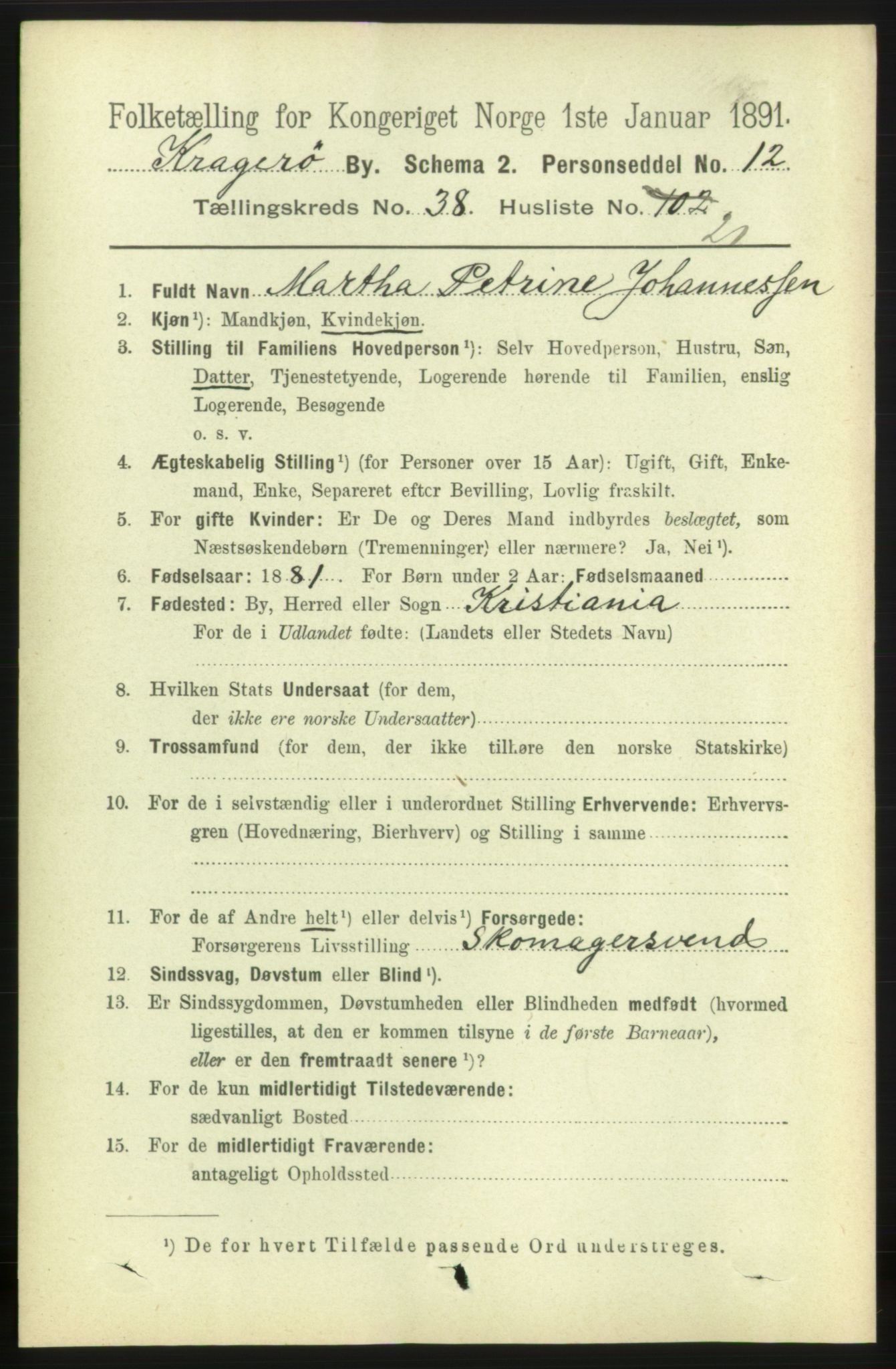 RA, Folketelling 1891 for 0801 Kragerø kjøpstad, 1891, s. 7282