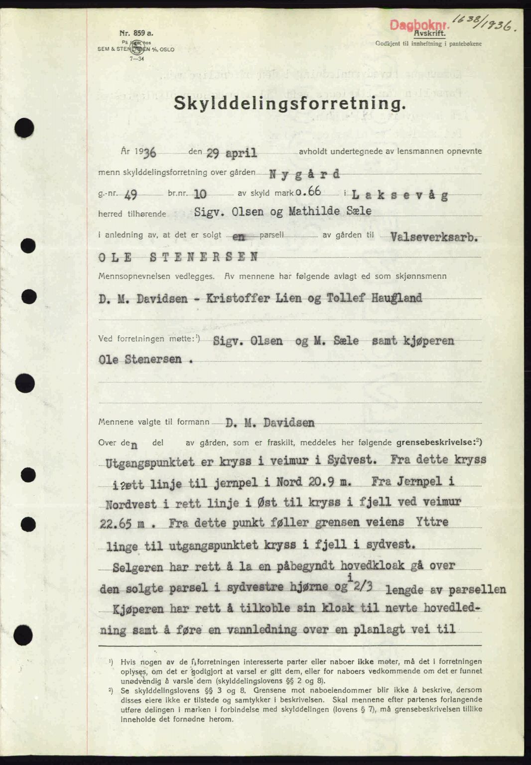 Midhordland sorenskriveri, SAB/A-3001/1/G/Gb/Gbk/L0001: Pantebok nr. A1-6, 1936-1937, Dagboknr: 1638/1936