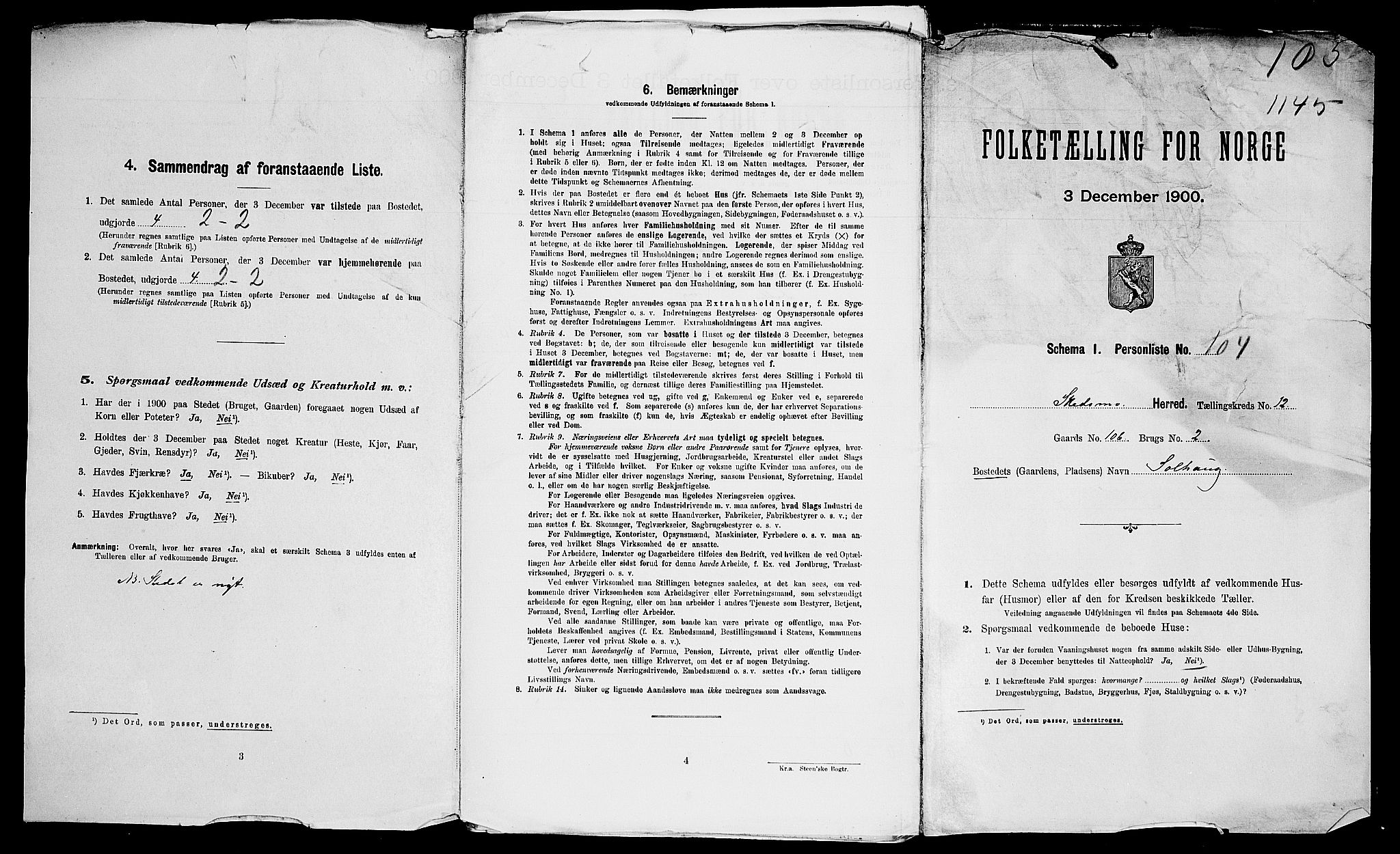 SAO, Folketelling 1900 for 0231 Skedsmo herred, 1900