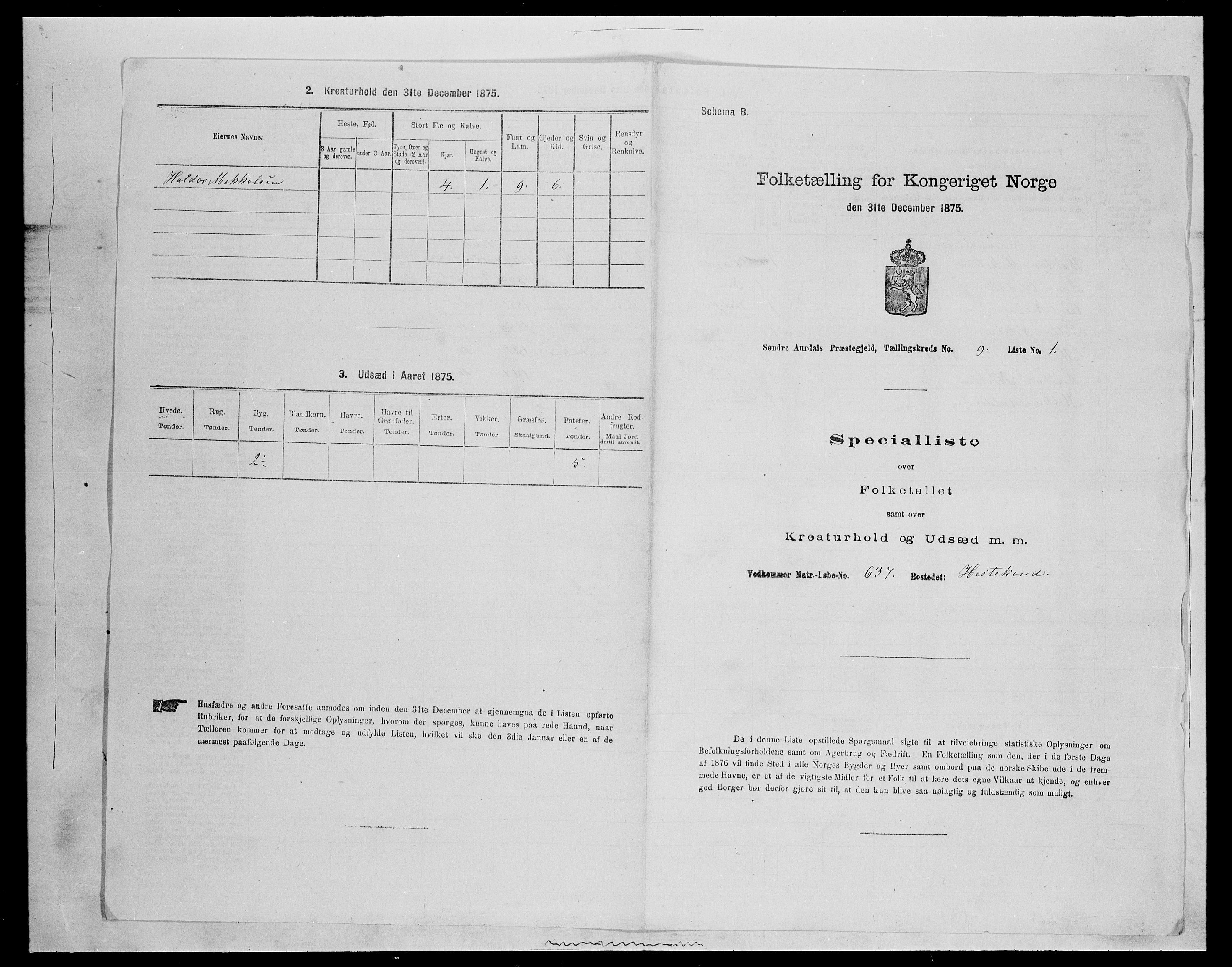 SAH, Folketelling 1875 for 0540P Sør-Aurdal prestegjeld, 1875, s. 1495