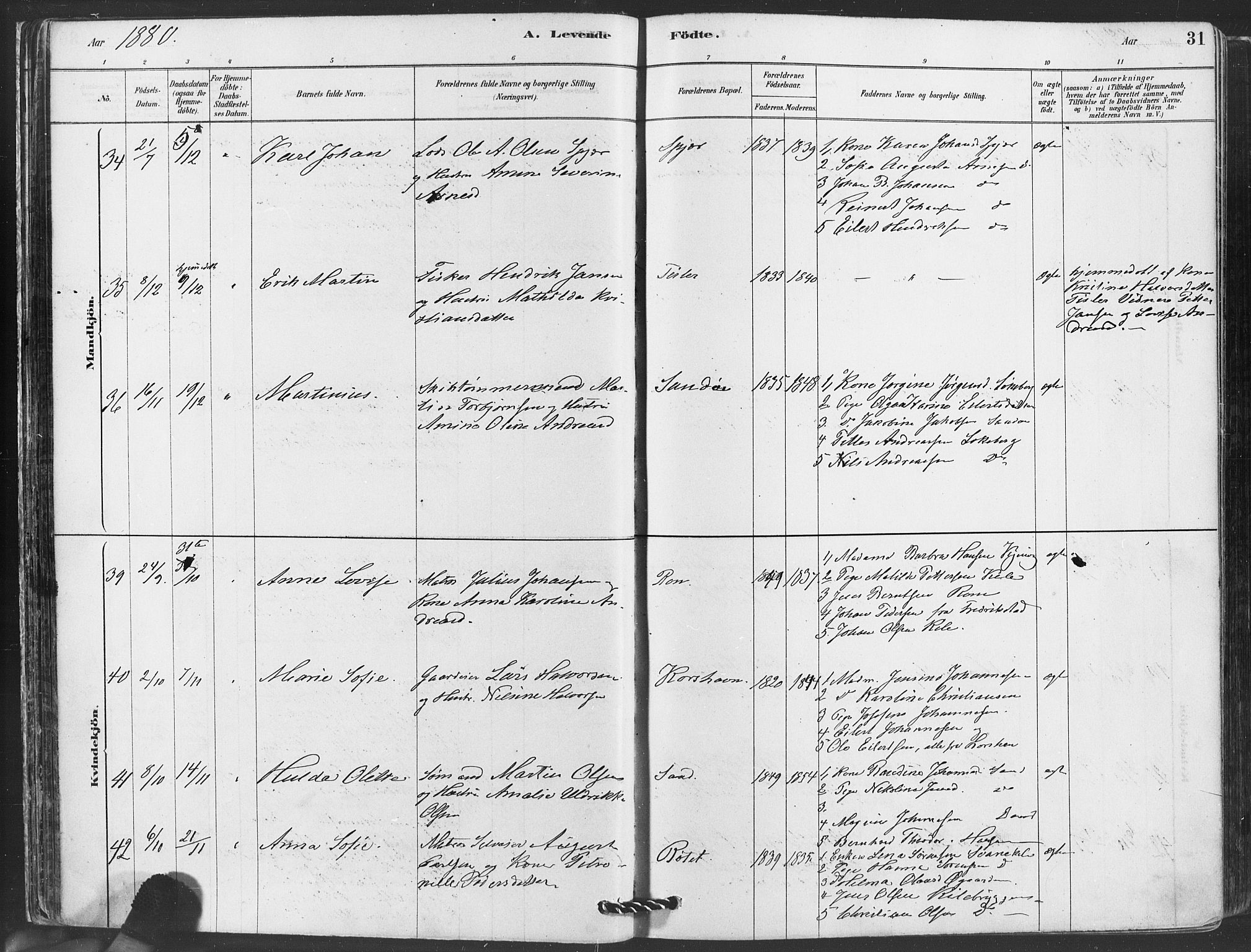 Hvaler prestekontor Kirkebøker, AV/SAO-A-2001/F/Fa/L0008: Ministerialbok nr. I 8, 1878-1895, s. 31