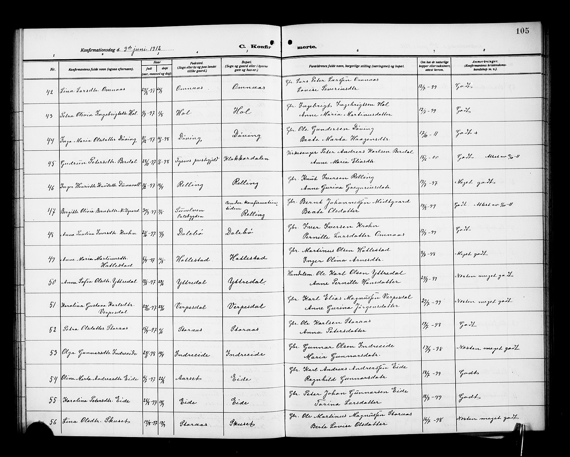 Ministerialprotokoller, klokkerbøker og fødselsregistre - Møre og Romsdal, AV/SAT-A-1454/519/L0265: Klokkerbok nr. 519C06, 1911-1921, s. 105