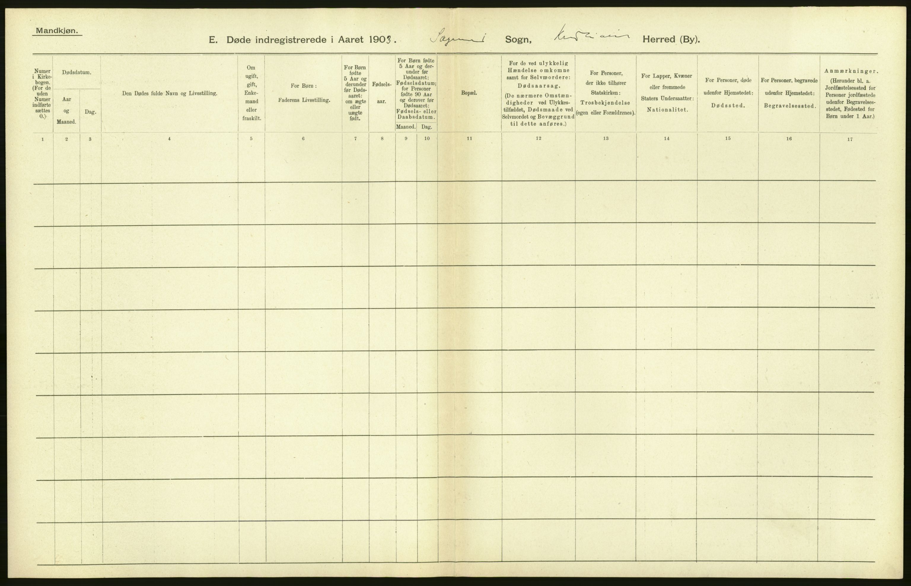 Statistisk sentralbyrå, Sosiodemografiske emner, Befolkning, AV/RA-S-2228/D/Df/Dfa/Dfaa/L0004: Kristiania: Gifte, døde, 1903, s. 74