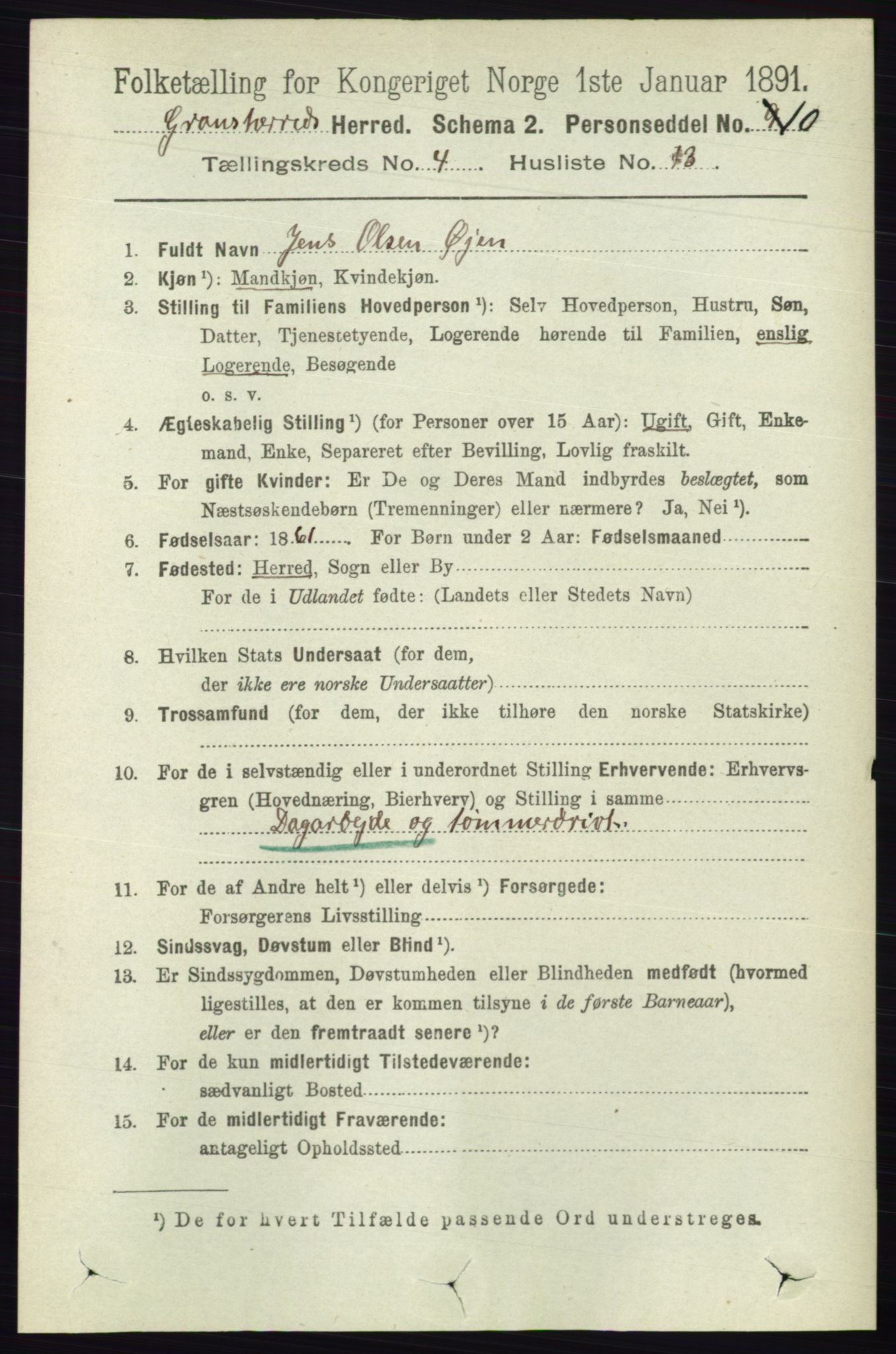 RA, Folketelling 1891 for 0824 Gransherad herred, 1891, s. 777