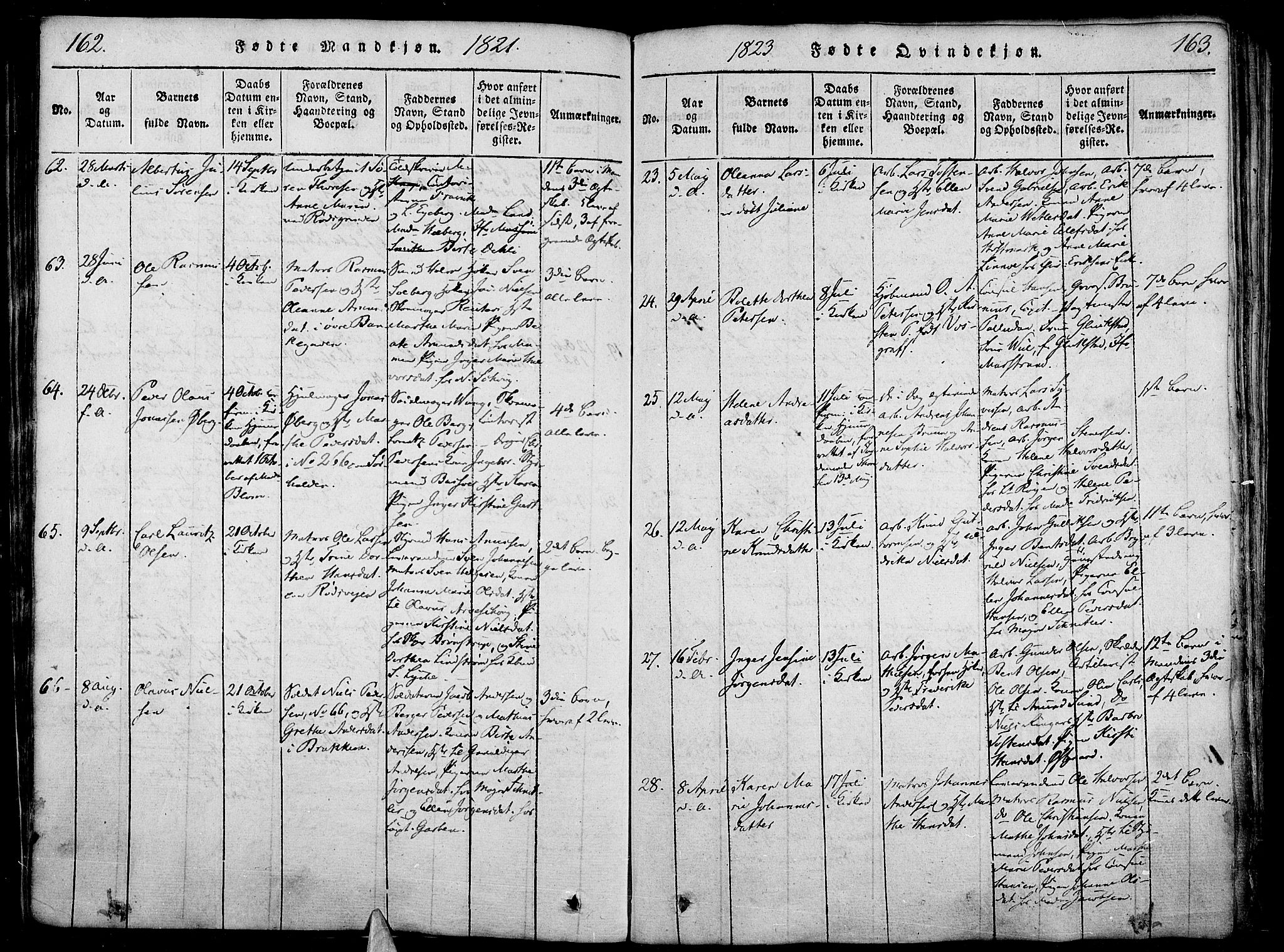 Halden prestekontor Kirkebøker, AV/SAO-A-10909/F/Fa/L0003: Ministerialbok nr. I 3, 1815-1834, s. 162-163
