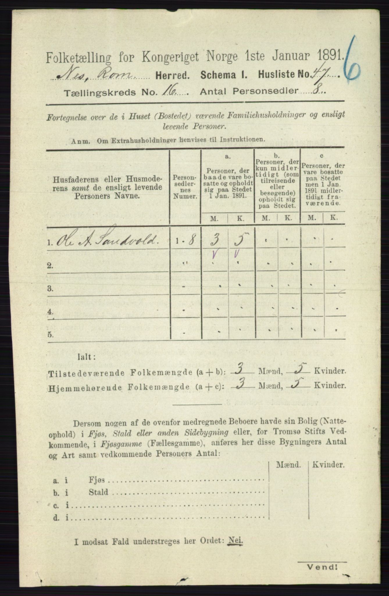 RA, Folketelling 1891 for 0236 Nes herred, 1891, s. 9545