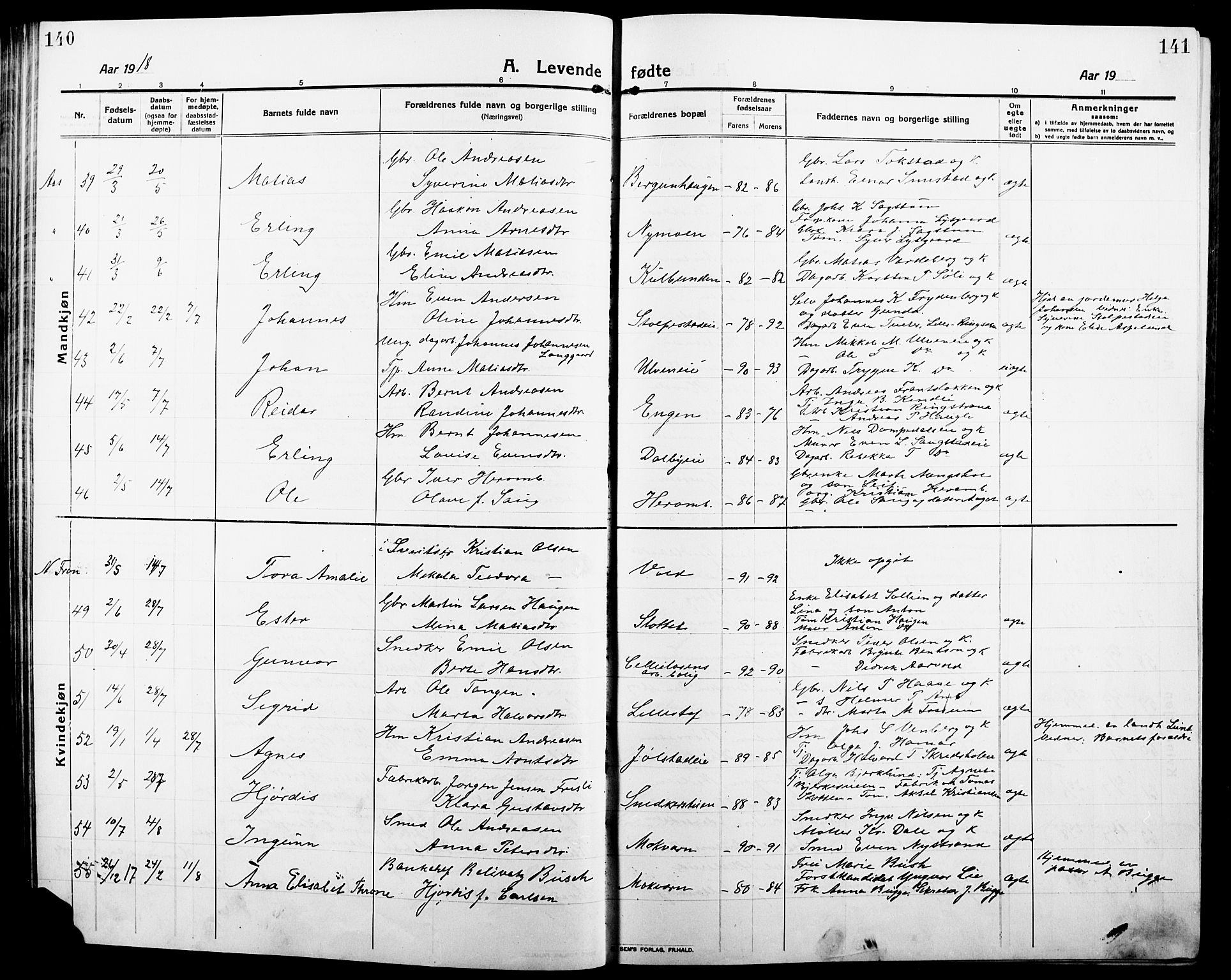 Ringsaker prestekontor, AV/SAH-PREST-014/L/La/L0018: Klokkerbok nr. 18, 1913-1922, s. 140-141