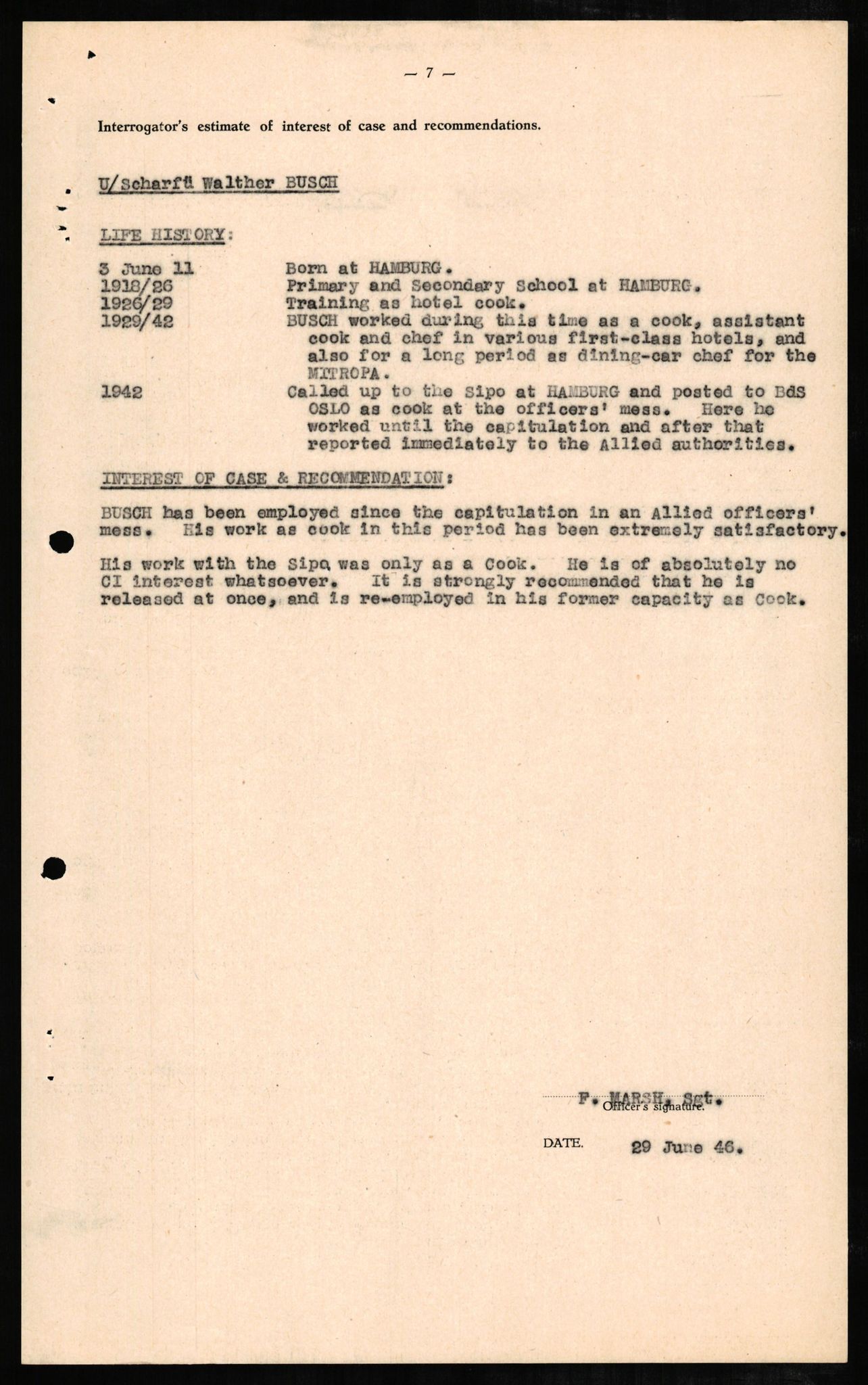 Forsvaret, Forsvarets overkommando II, AV/RA-RAFA-3915/D/Db/L0005: CI Questionaires. Tyske okkupasjonsstyrker i Norge. Tyskere., 1945-1946, s. 40